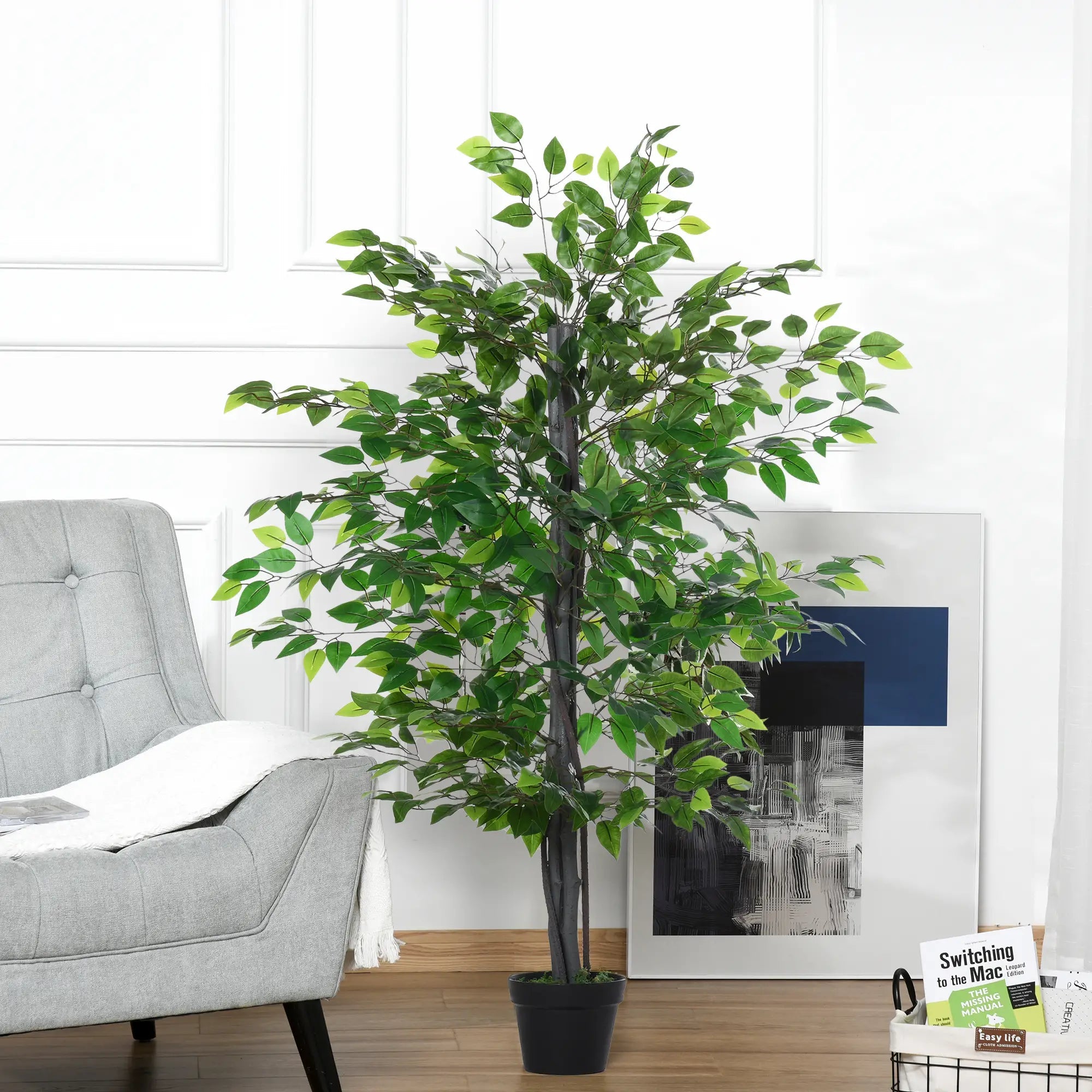 145cm Artificial Banyan Plant Faux Decorative Tree w/ Cement Pot Vibrant Greenery Shrubbery Indoor Outdoor Accessory Bargain Clearance Centre