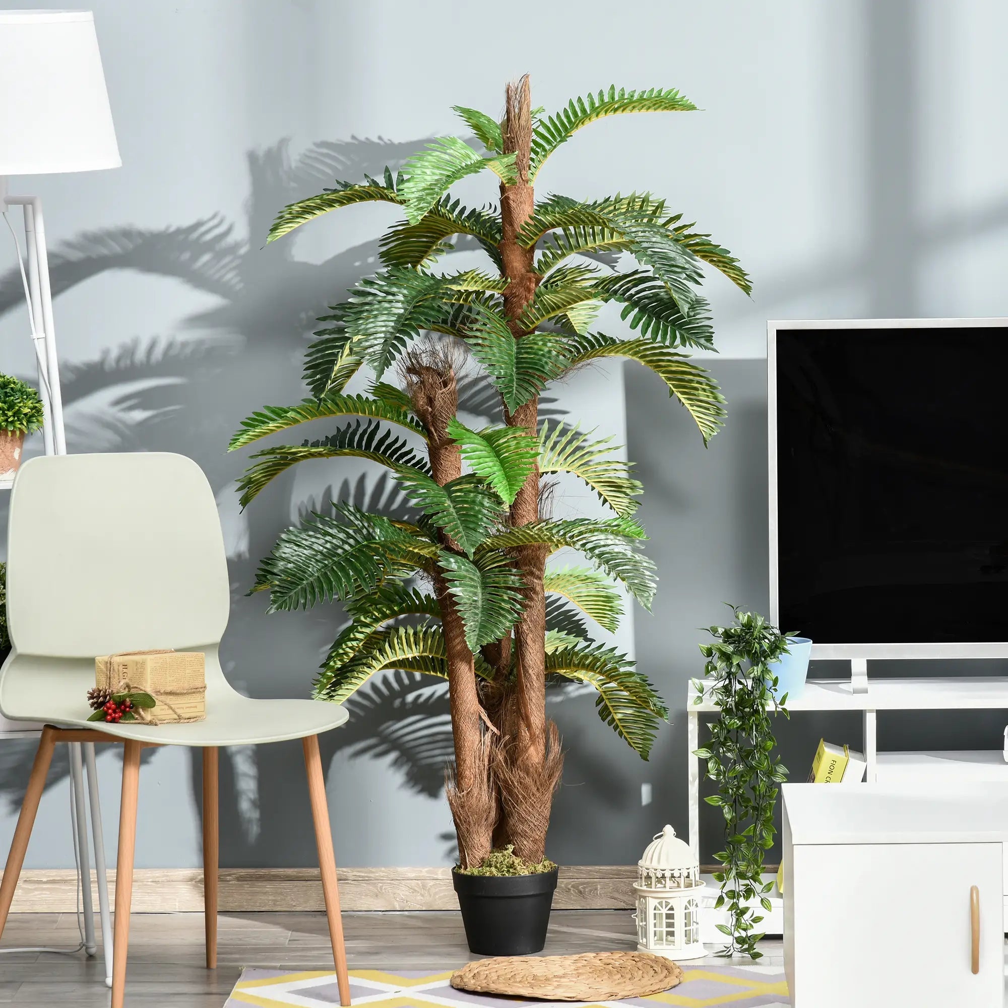 Artificial Plant Tropical Palm in Pot, Fake Plants for Home Indoor Outdoor Decor, 150cm, Green Bargain Clearance Centre