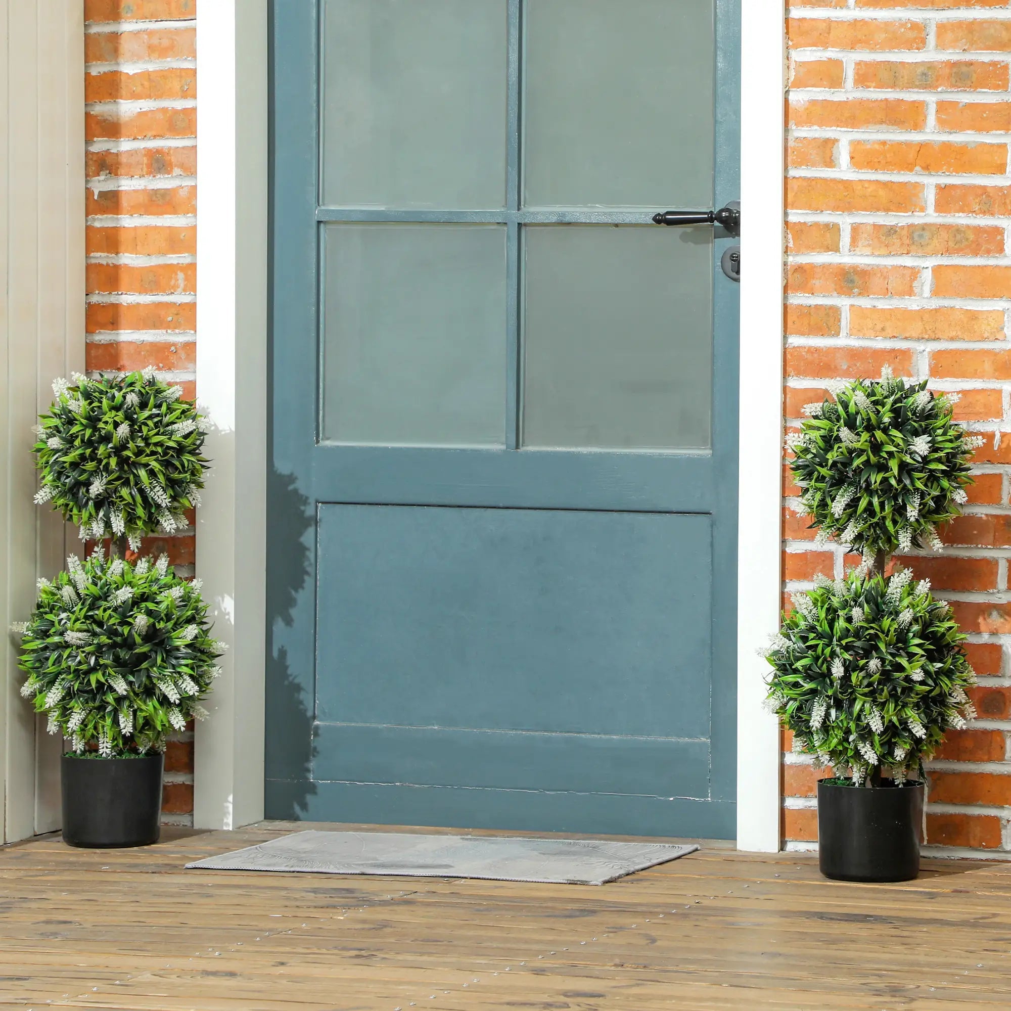 Set of 2 Decorative Artificial Plants Ball Trees with Lavender Flowers in Pot Fake Plants for Home Indoor Outdoor Decor, 70cm, White Bargain Clearance Centre