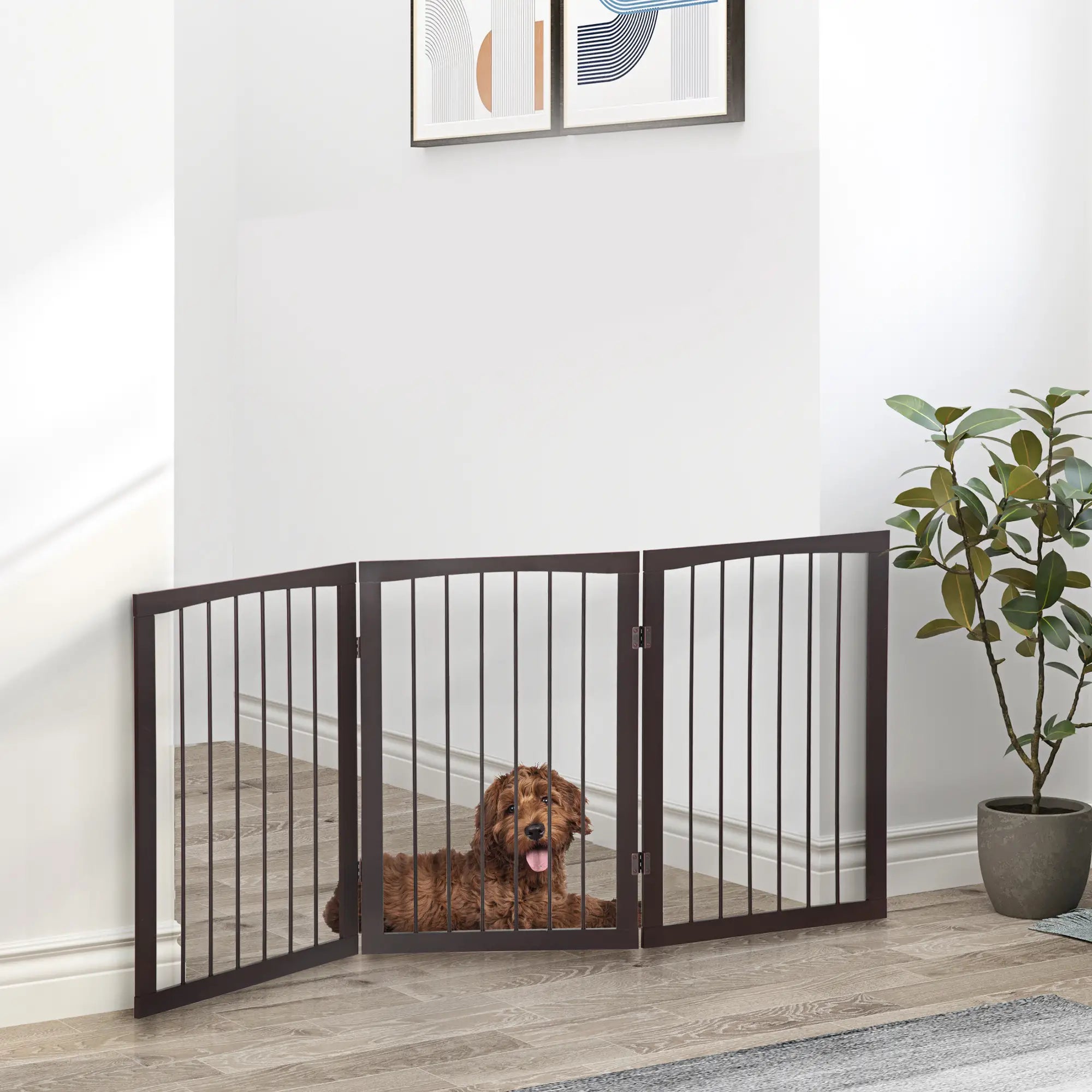 3 Panel Stair Gate Foldable Dog Door Gate Indoor Free Standing Safety Gate Pet Barrier 76cm Height