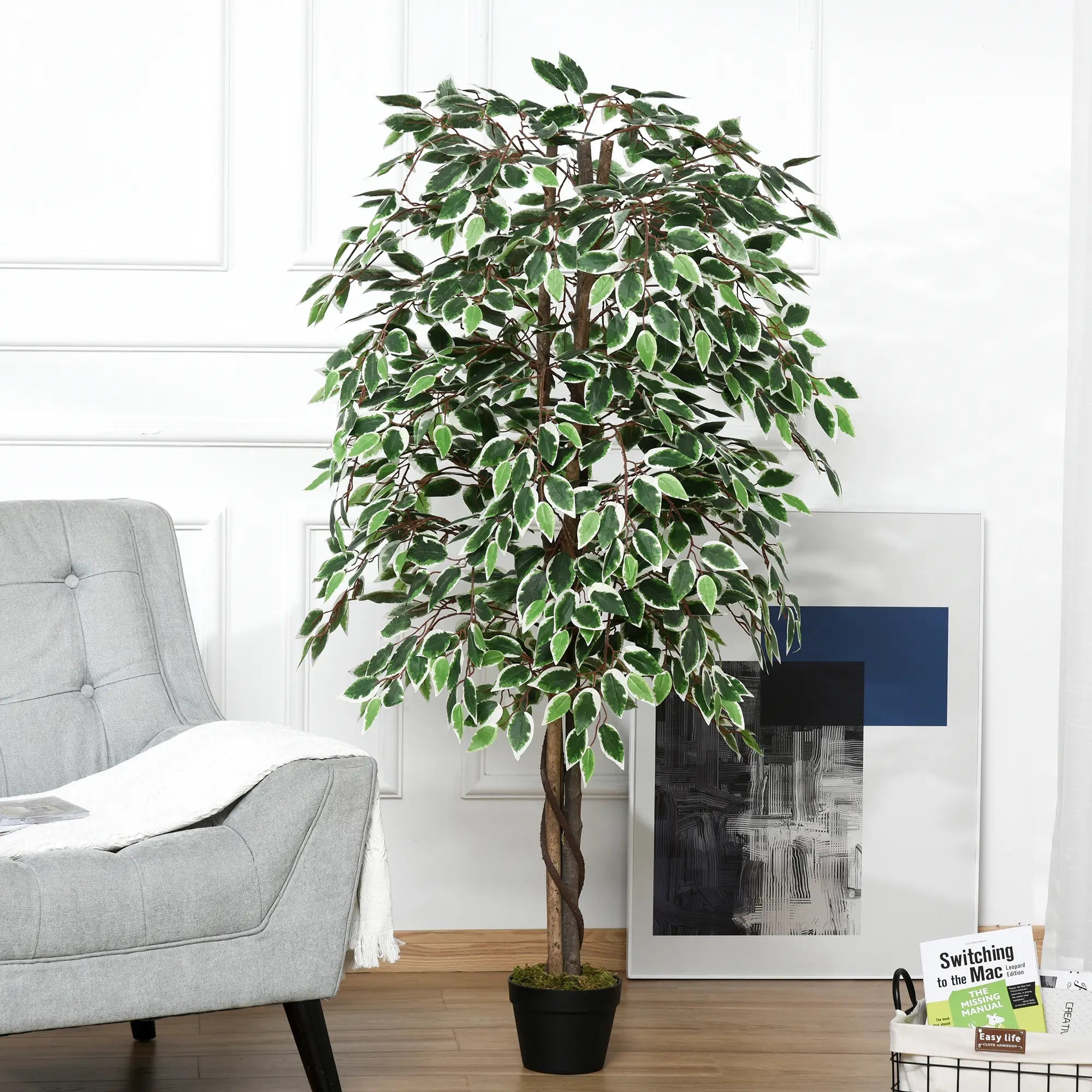 160cm/5.2FT Artificial Ficus Silk Tree with Nursery Pot, Decorative Fake Plant, for Indoor Outdoor Décor Bargain Clearance Centre