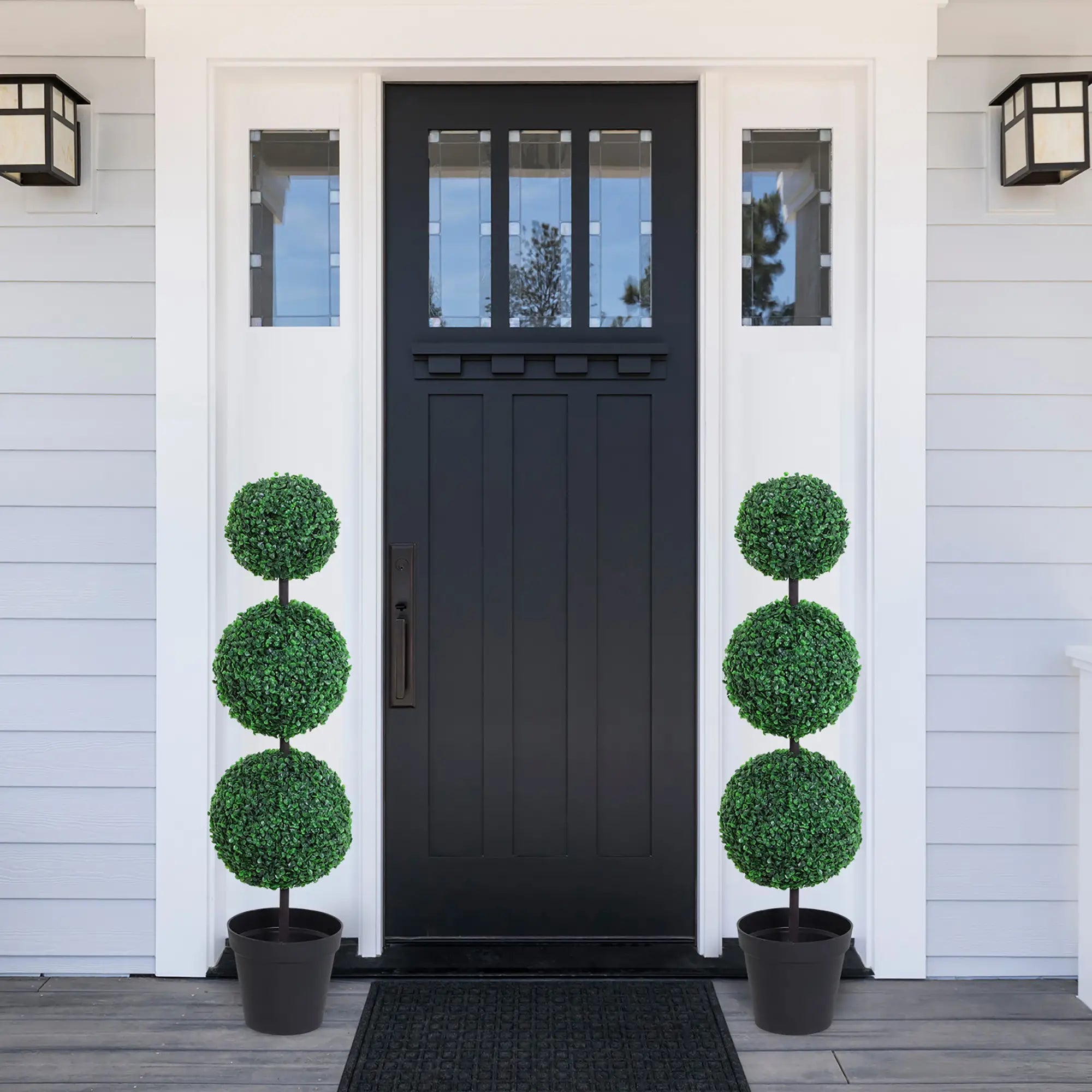 Set of 2 Artificial Boxwood Ball Topiary Trees Potted Decorative Plant Outdoor and Indoor Décor (112cm) Bargain Clearance Centre