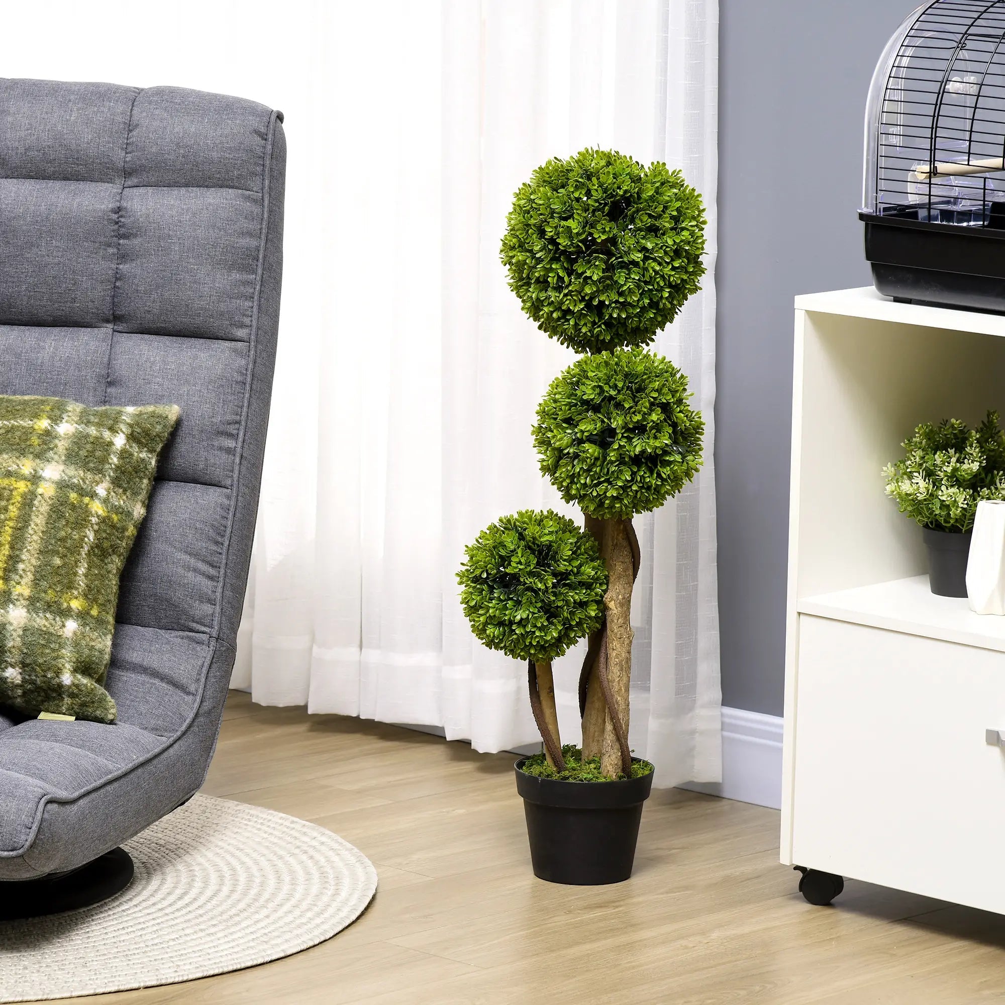 Decorative Artificial Trees Boxwood Ball Topiary Trees in Pot Fake Plants for Home Indoor Outdoor Decor, 90 cm Bargain Clearance Centre