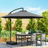 3(m) Garden Cantilever Parasol with Fillable Base up to 90kg, Wind Protection Strap, Cover, Round Banana Hanging Umbrella with Crank Handle and Tilt, UPF50+ Patio Umbrella, Grey