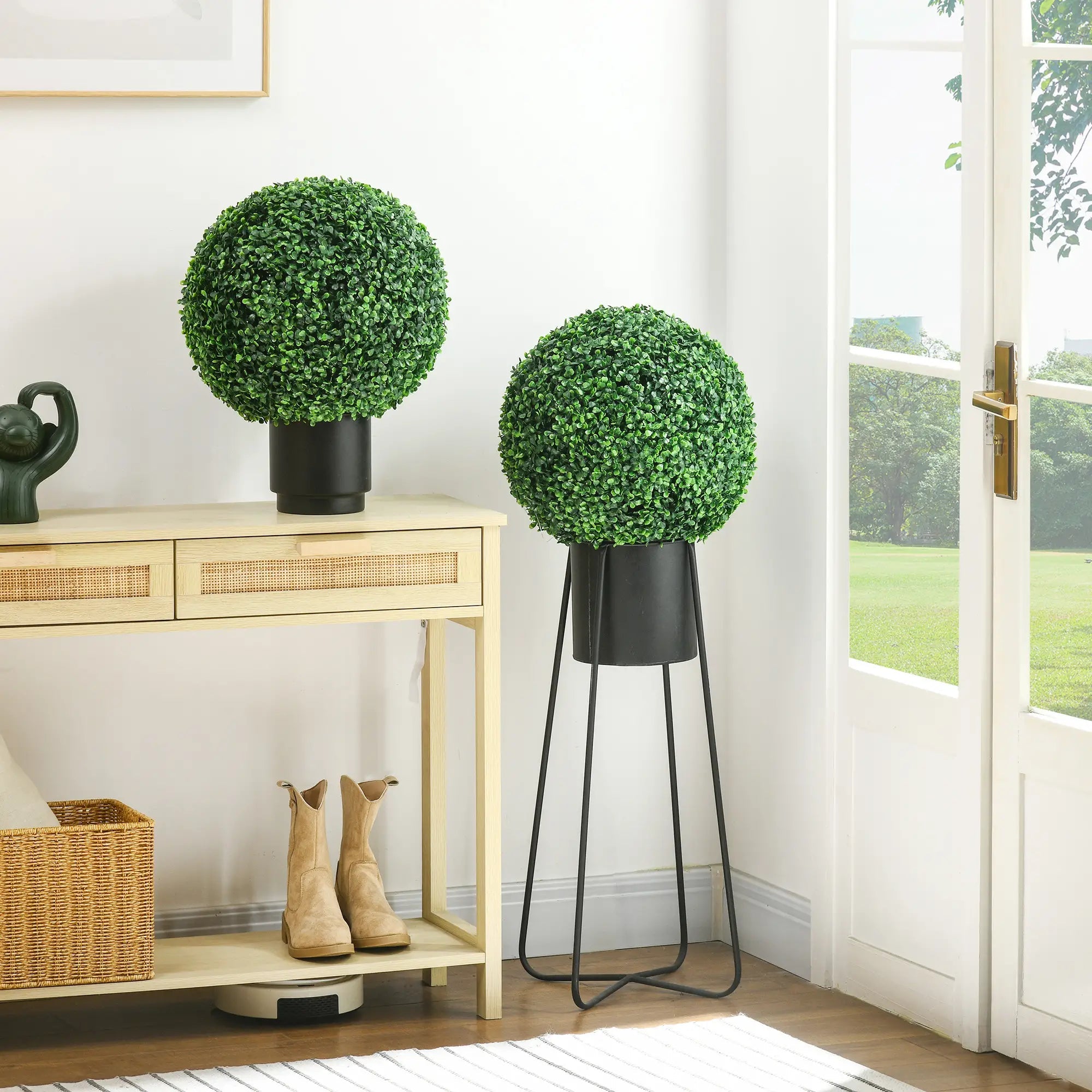 Set of Two Artificial Boxwood Balls Plants - Green Bargain Clearance Centre