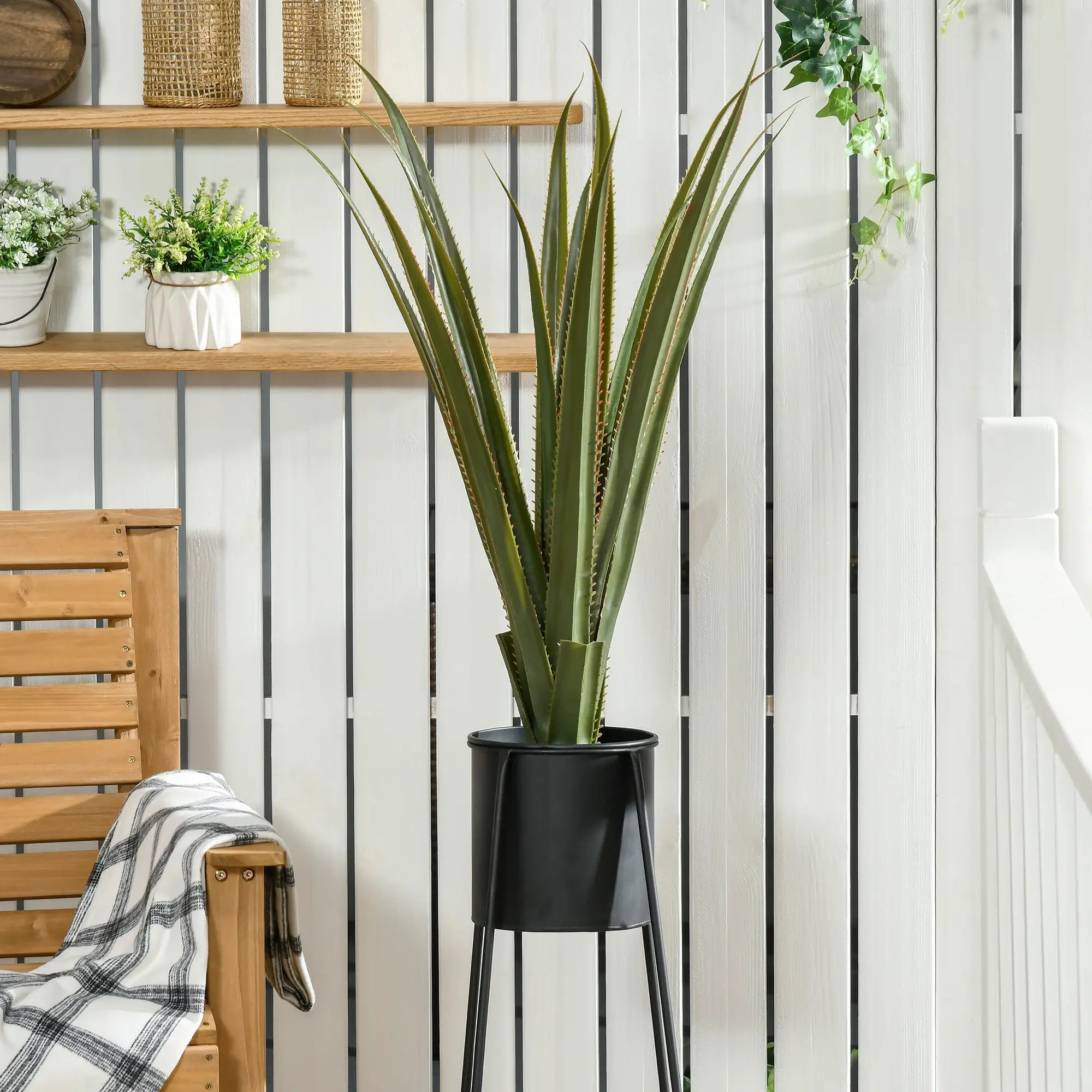 Artificial Plants Agave Succulent in Pot Desk Fake Plants for Home Indoor Outdoor Decor, 15x15x90cm, Green Bargain Clearance Centre