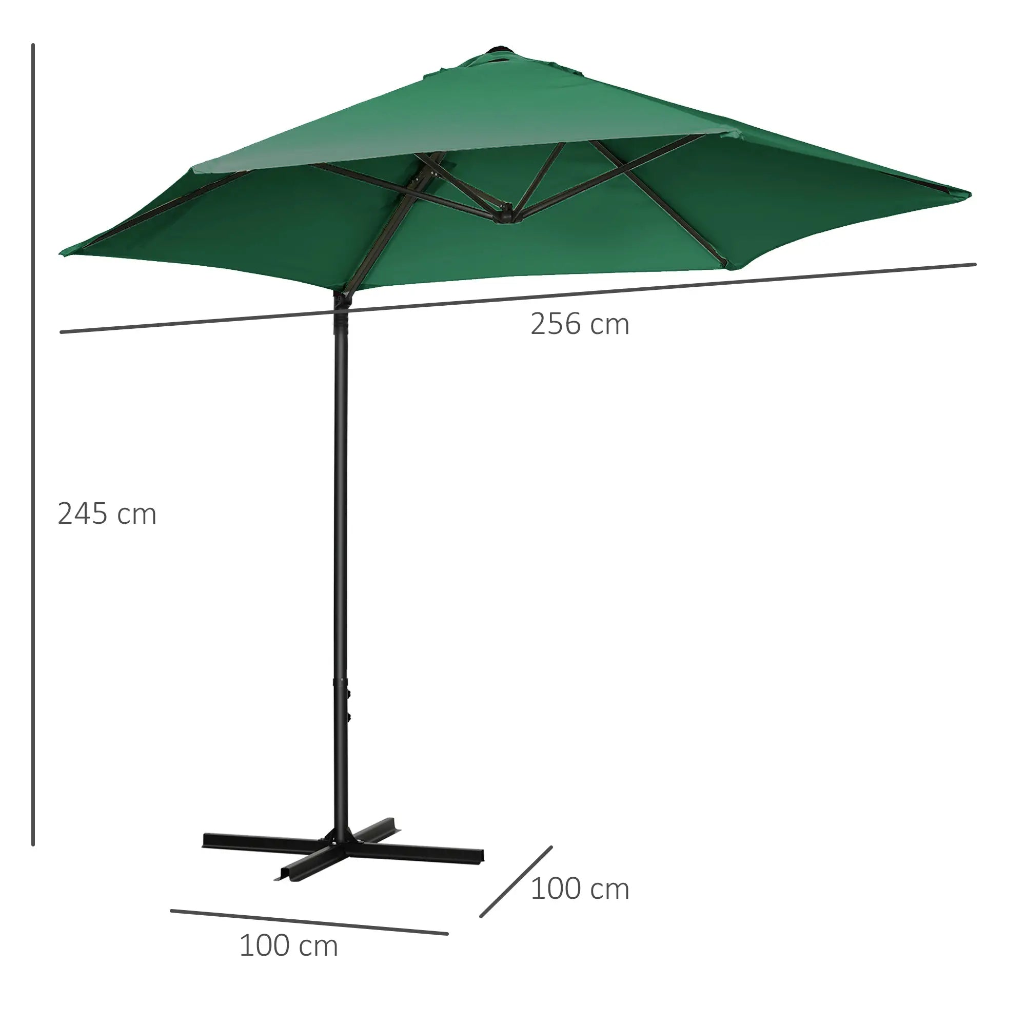 2.5M Garden Cantilever Parasol, Offset Roma Patio Umbrella Hanging Sun Shade Canopy Shelter with 360° Rotation and Cross Base, Green 4