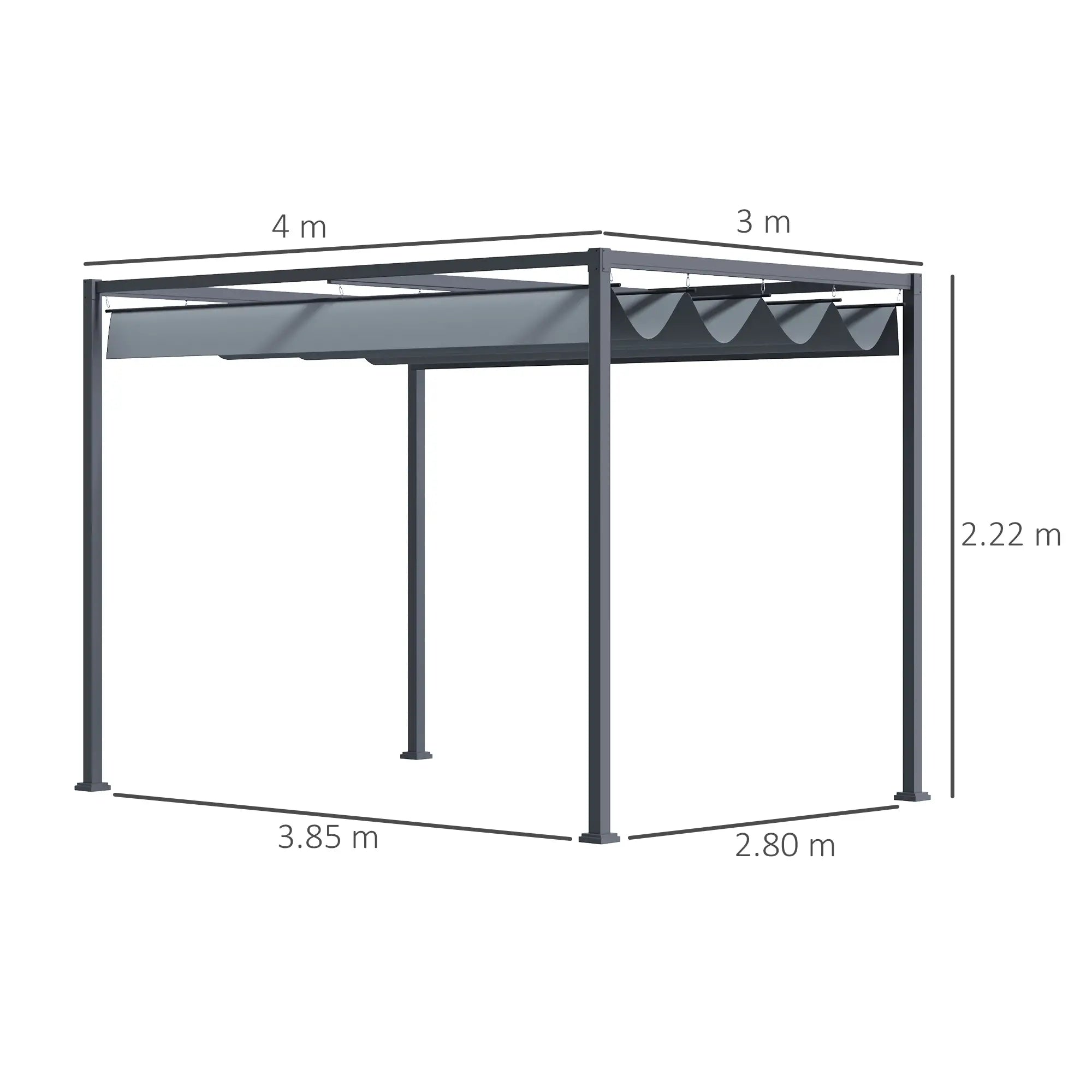4 x 3(m) Metal Outdoor Pergola with Retractable Roof, Outdoor Gazebo with Drainage Holes for Garden, Patio, Lawn, Grey
