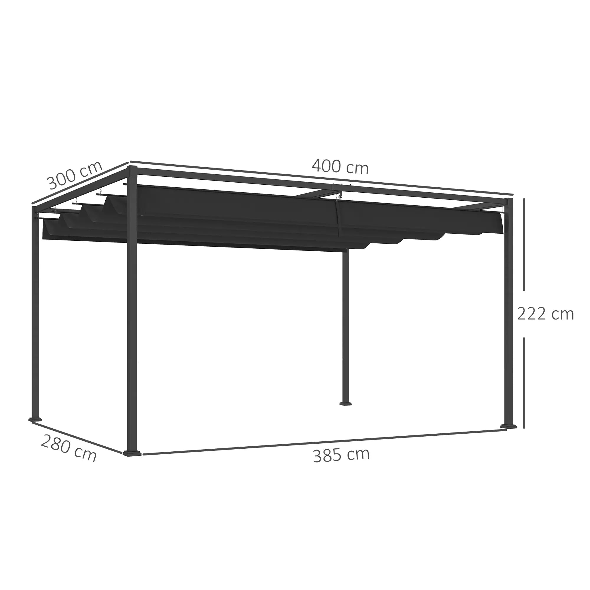 4 x 3m Metal Pergola, with Retractable Canopy Roof - Black Bargain Clearance Centre