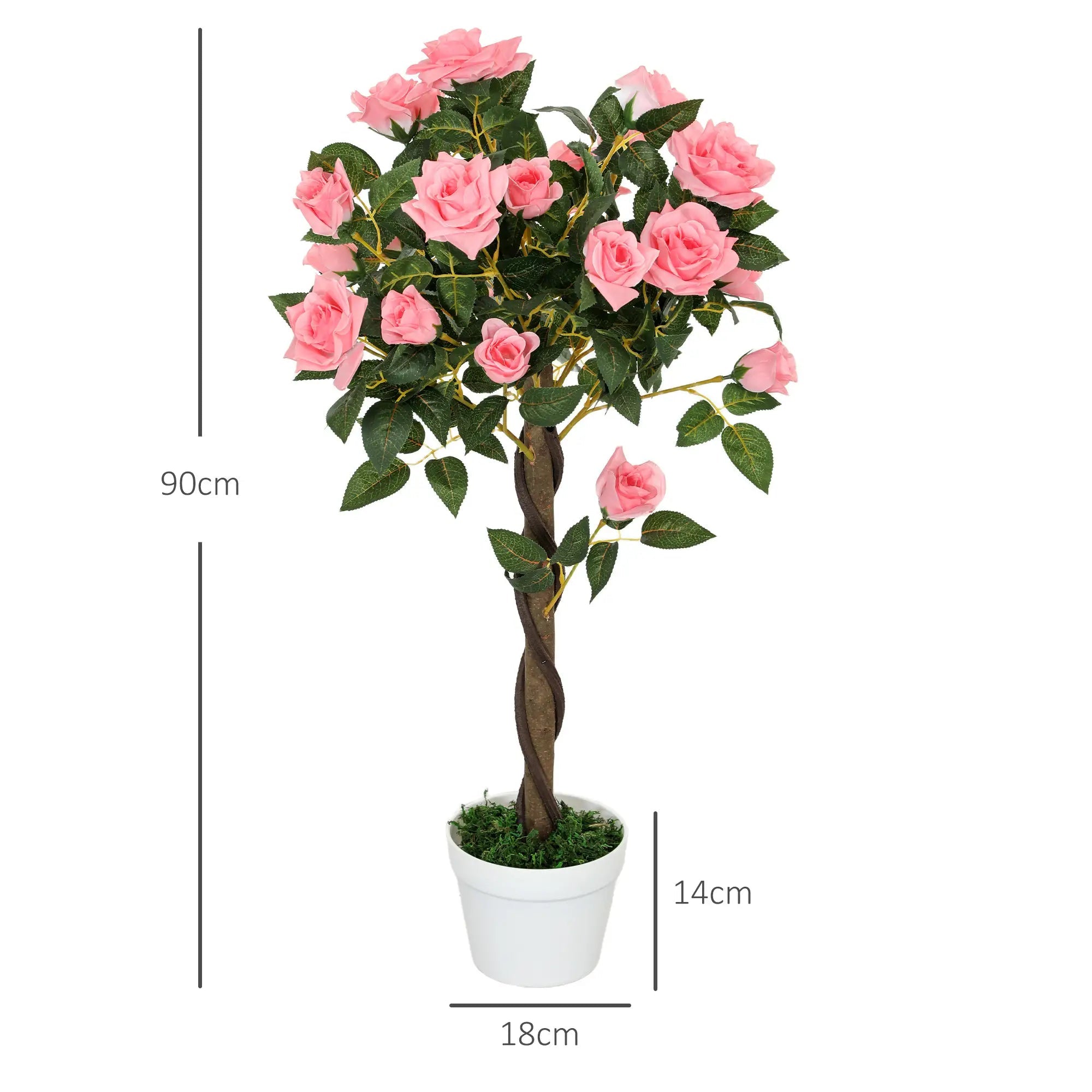 Set of 2 Artificial Plants Pink Rose Floral in Pot, Fake Plants for Home Indoor Outdoor Decor, 90cm Bargain Clearance Centre