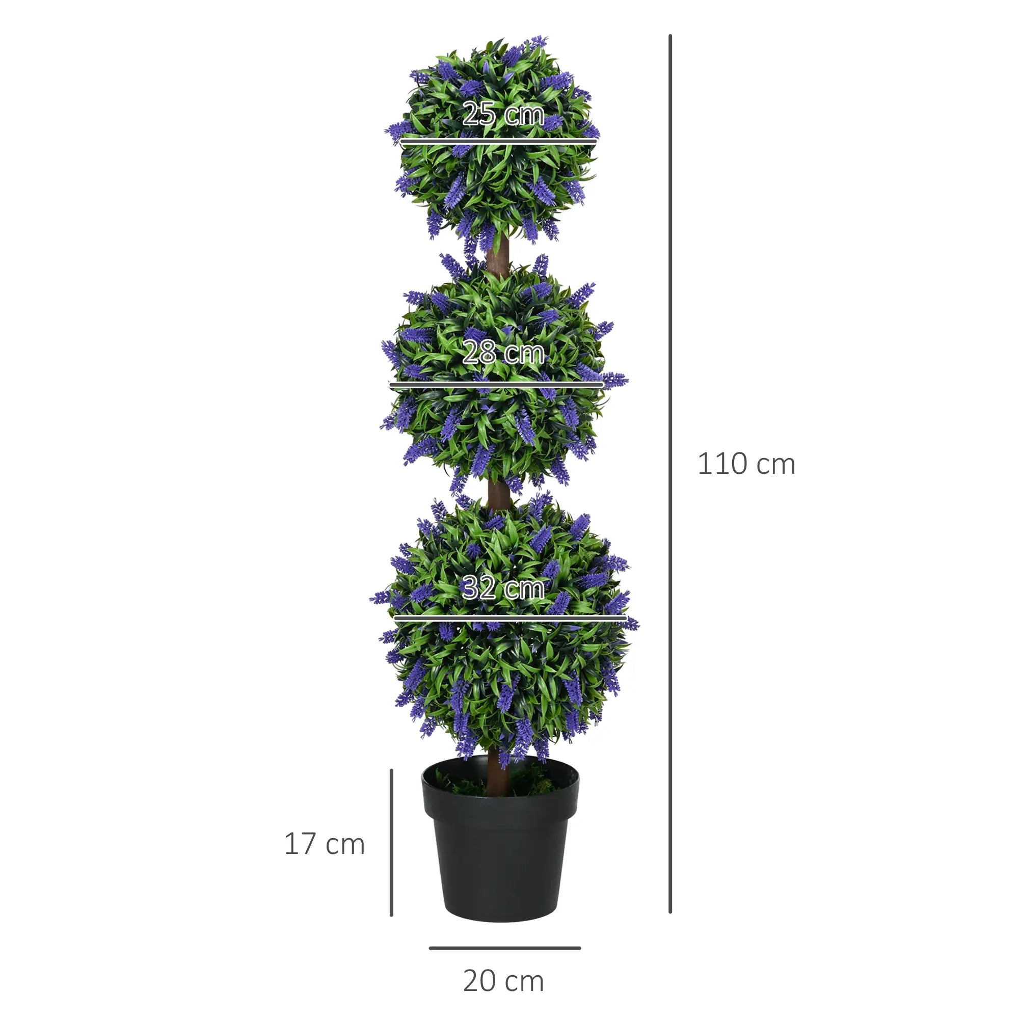 Set of 2 Artificial Plants, Lavender Flowers Ball Trees with Pot, for Home Indoor Outdoor Decor, 110cm Bargain Clearance Centre