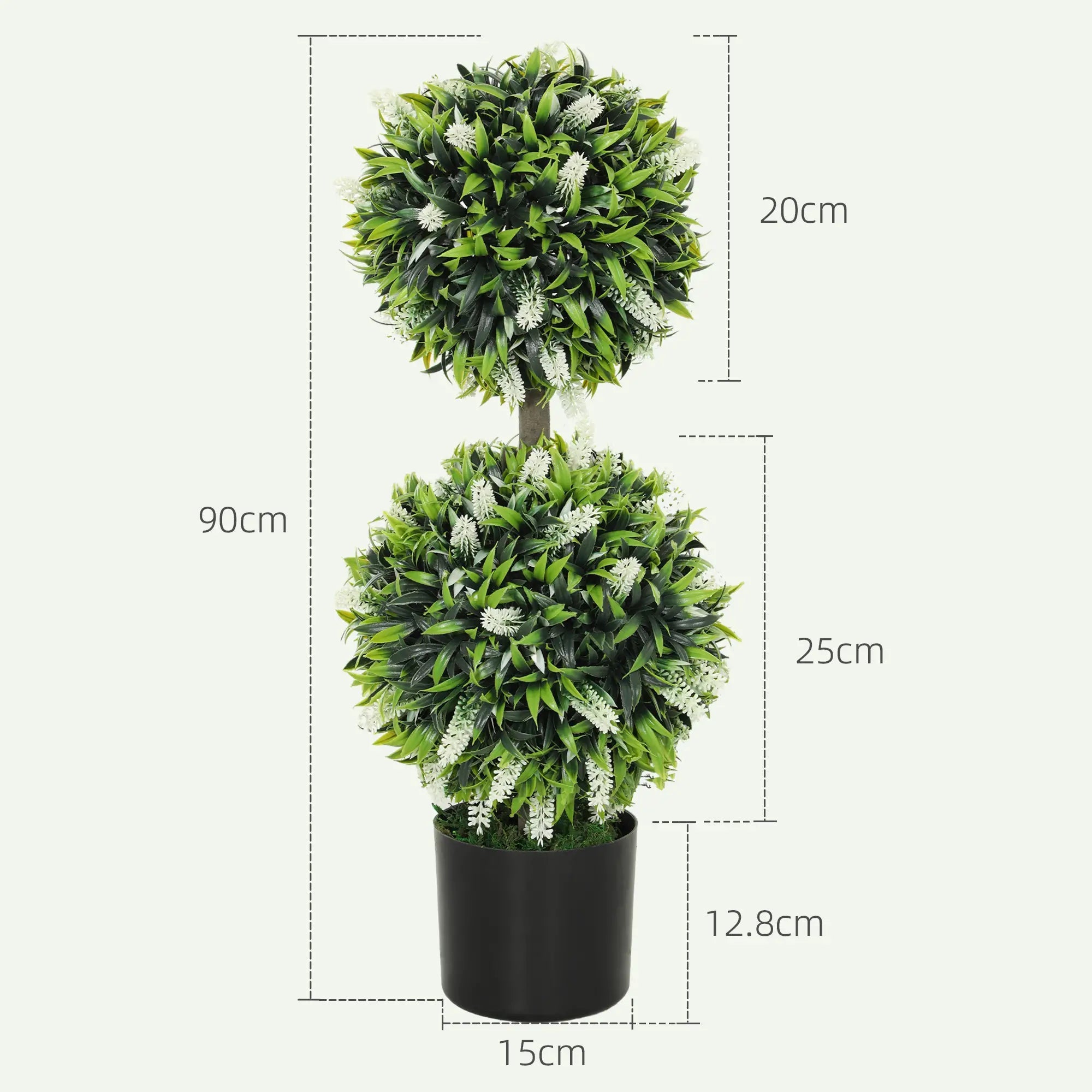 Set of 2 Decorative Artificial Plants Ball Trees with Lavender Flowers in Pot Fake Plants for Home Indoor Outdoor Decor, 70cm, White Bargain Clearance Centre