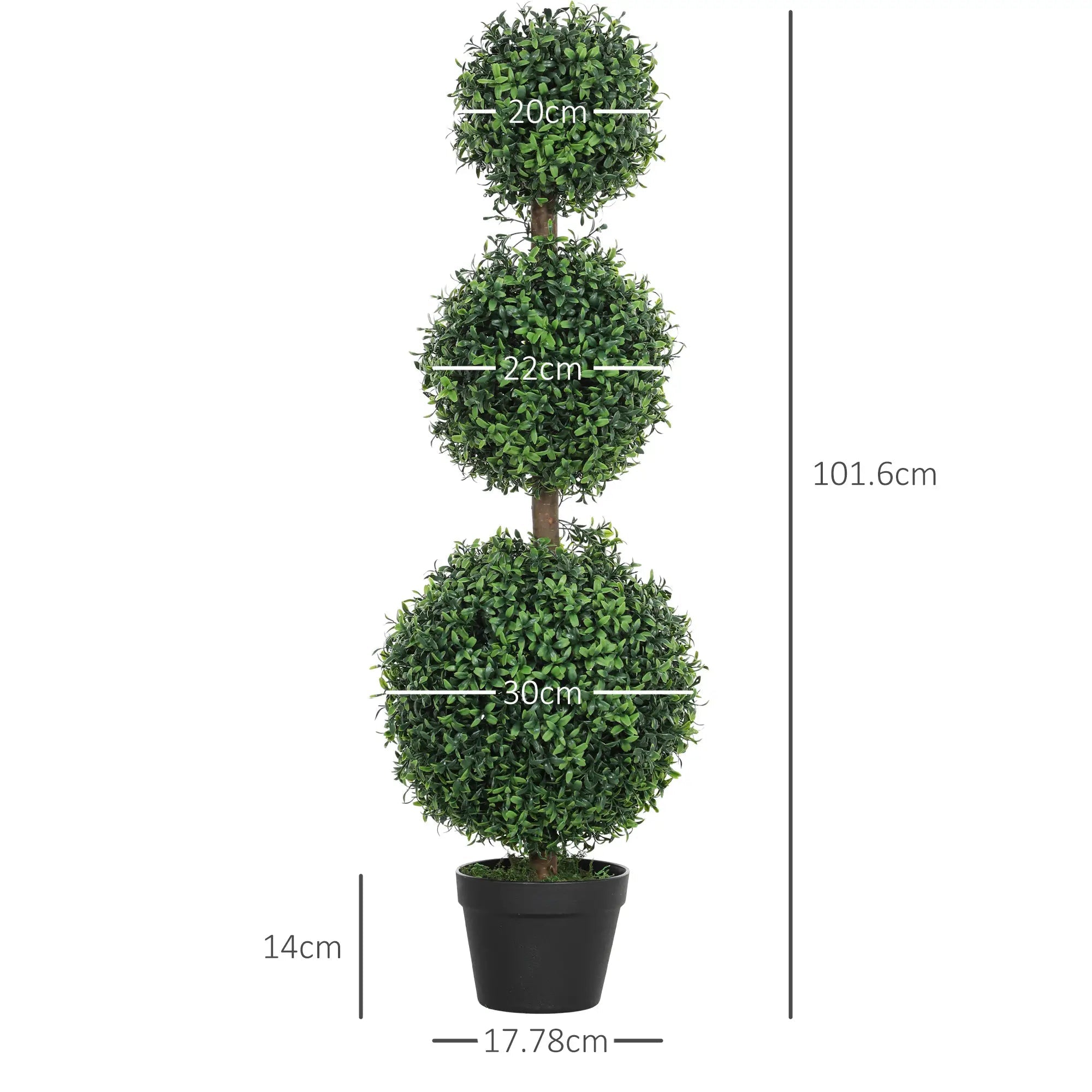 Set of 2 Decorative Artificial Trees, Topiary Ball-shaped Boxwood Trees in Pot, Fake Plants for Home Indoor outdoor Decor, 100cm, Green Bargain Clearance Centre