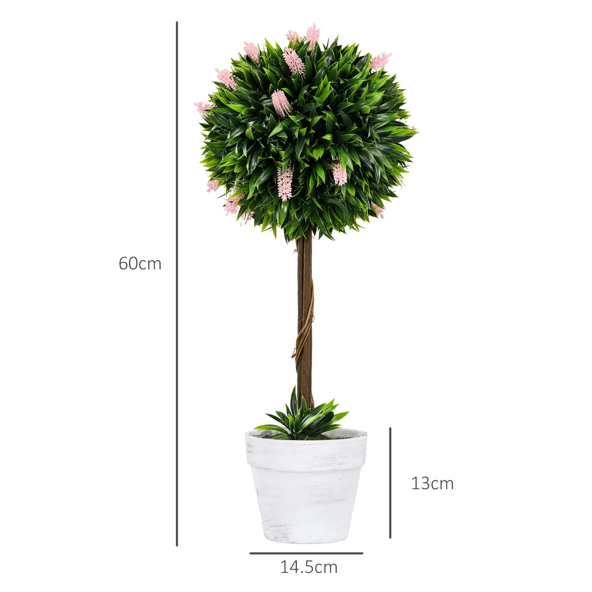 Set of 2 Decorative Artificial Plants Ball Trees with Flower for Home Indoor Outdoor Decor, 60cm ,Pink Bargain Clearance Centre