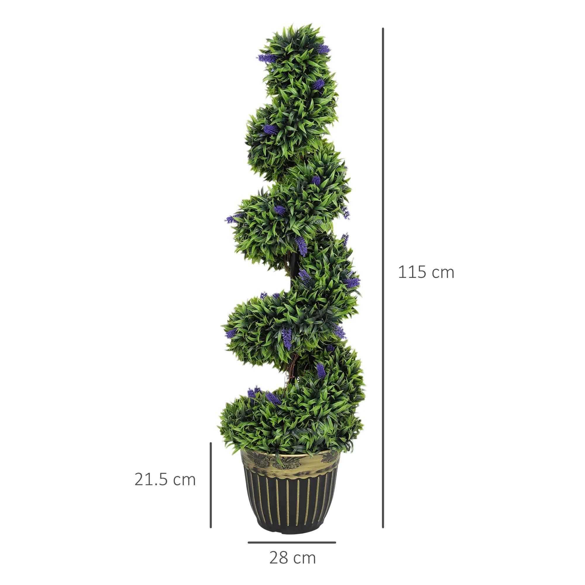 Set of 2 Decorative Artificial Plants, Boxwood Spiral Topiary Tree with Lavender and Pot, Fake Plants for Home Indoor Outdoor Decor, 115cm Bargain Clearance Centre