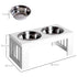 Raised Dog Feeding Bowls with Stand, Stainless Steel for Medium Dog, 58L x 31W x 25H cm - White