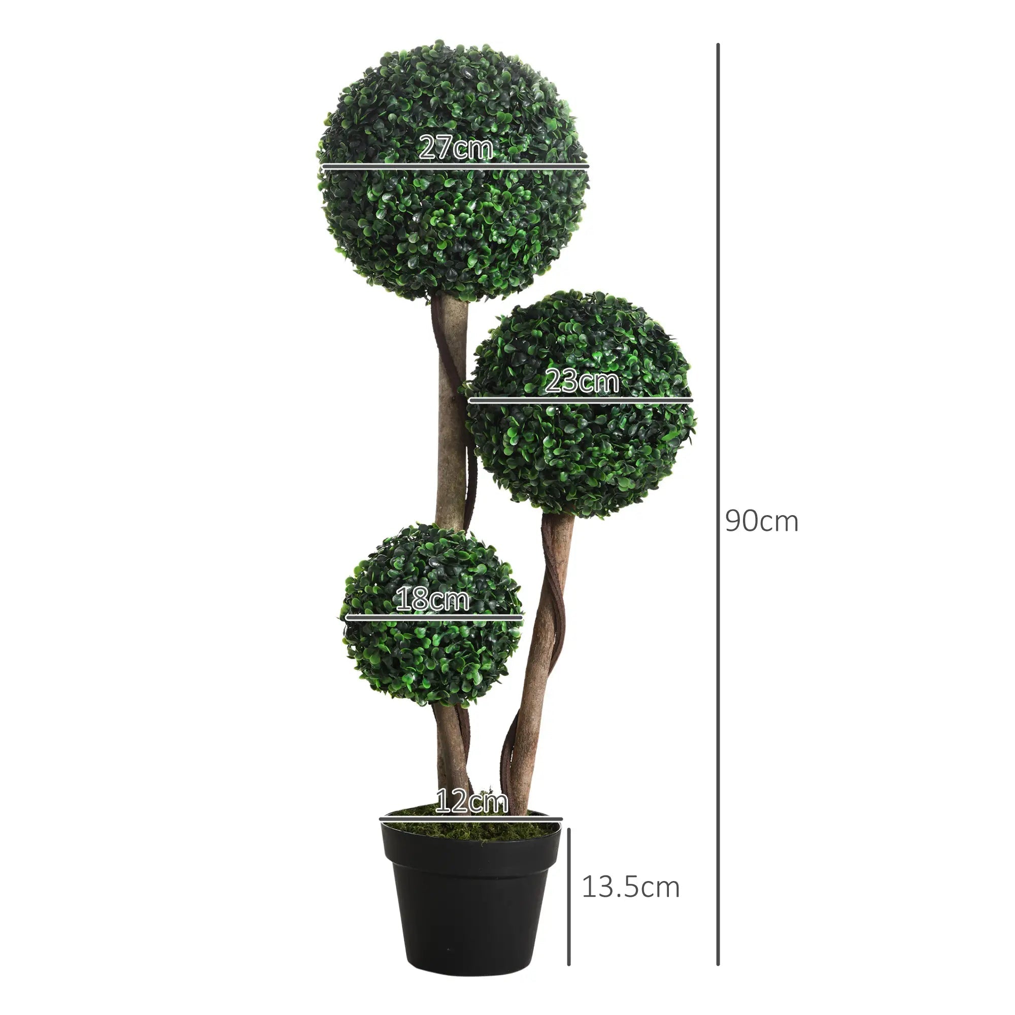 Decorative Artificial Tree Boxwood Ball Topiary Tree in Pot Fake Plant for Home Indoor Outdoor Decor, 90 cm, Dark Green Bargain Clearance Centre