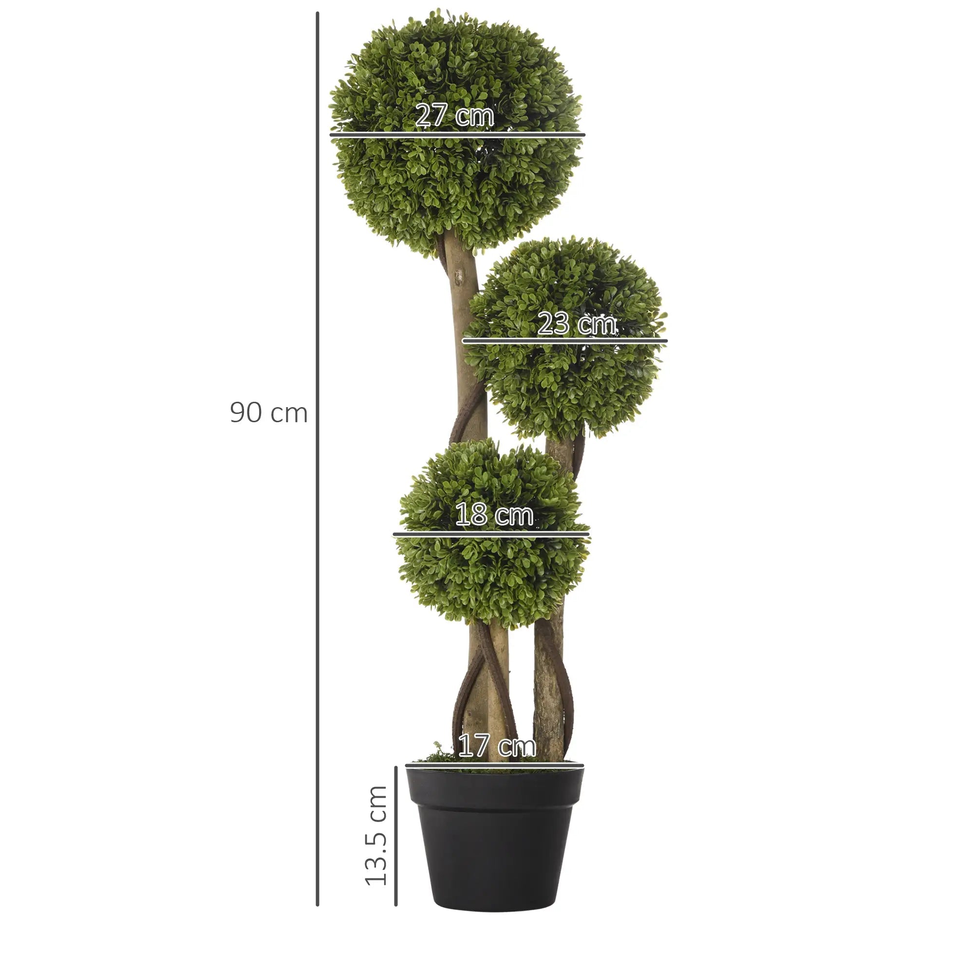 Decorative Artificial Trees Boxwood Ball Topiary Trees in Pot Fake Plants for Home Indoor Outdoor Decor, 90 cm Bargain Clearance Centre