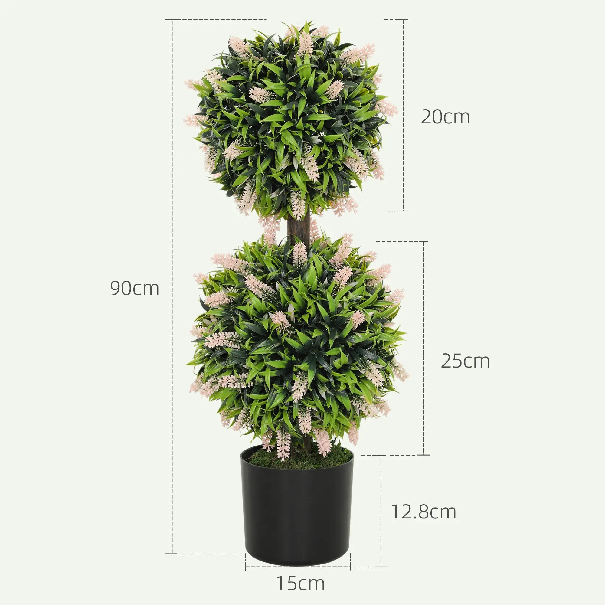 Set of 2 Decorative Artificial Plants Ball Trees with Lavender Flowers in Pot Fake Plants for Home Indoor Outdoor Decor, 70cm, Pink Bargain Clearance Centre