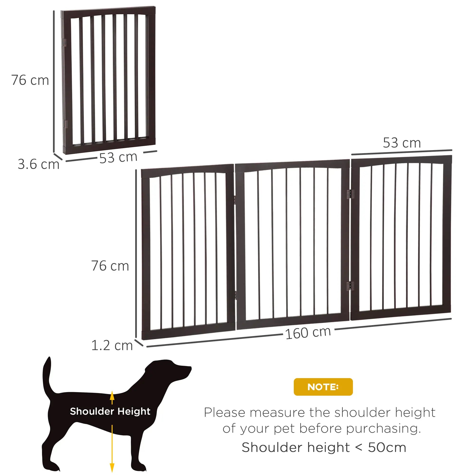 3 Panel Stair Gate Foldable Dog Door Gate Indoor Free Standing Safety Gate Pet Barrier 76cm Height