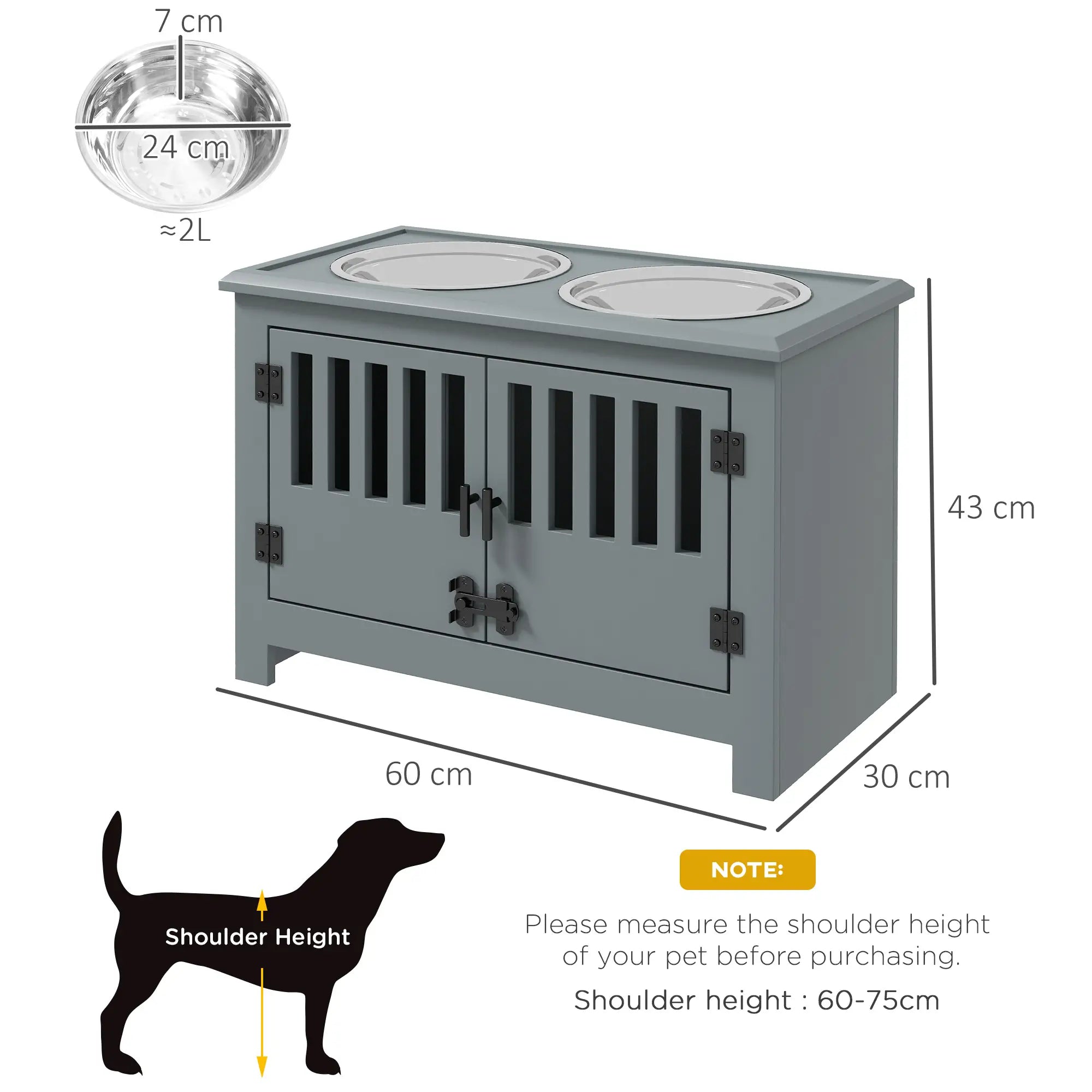 Raised Dog Bowls, Pet Feeding Station, with Storage, Food and Water Bowls, for Large Dogs - Grey