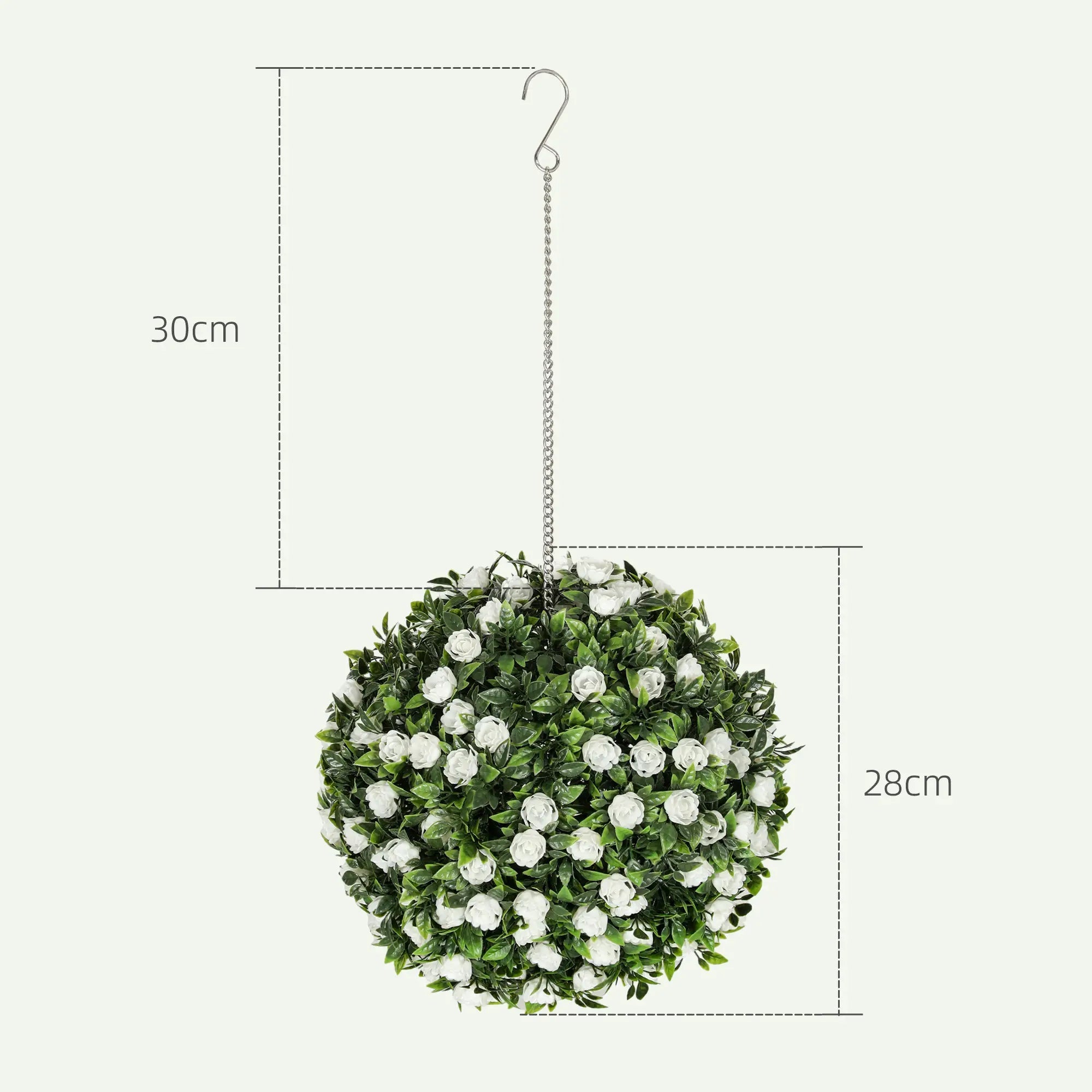 Set of 2 Decorative Artificial Plants, UV-protected Artificial Plant Topiary Rose Balls, Fake Plants for Home Indoor outdoor Decor, 28cm, White Bargain Clearance Centre