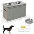 Raised Dog Bowls, with Storage, Two Stainless Steel Bowls, Elevated Base - Grey