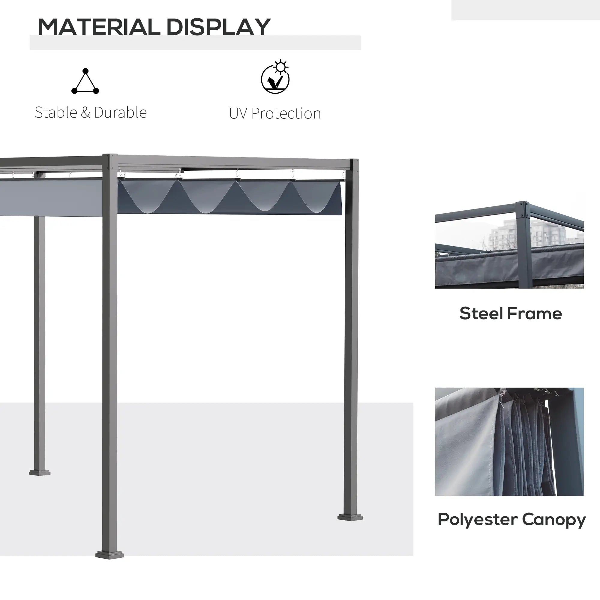 4 x 3(m) Metal Outdoor Pergola with Retractable Roof, Outdoor Gazebo with Drainage Holes for Garden, Patio, Lawn, Grey