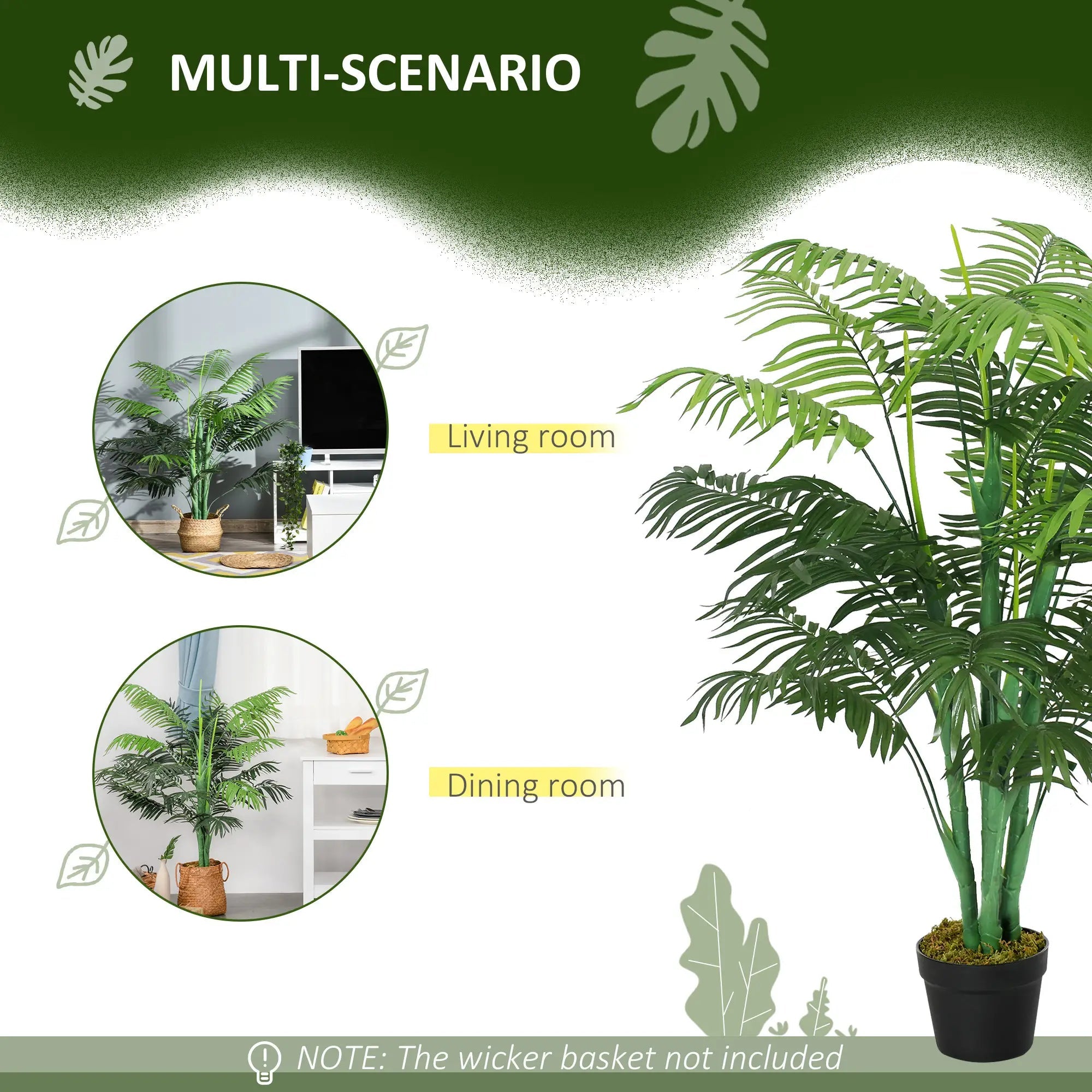 125cm/4FT Artificial Palm Plant Decorative Tree with Nursery Pot, Fake Plastic Indoor Outdoor Home Office Décor, Green Bargain Clearance Centre