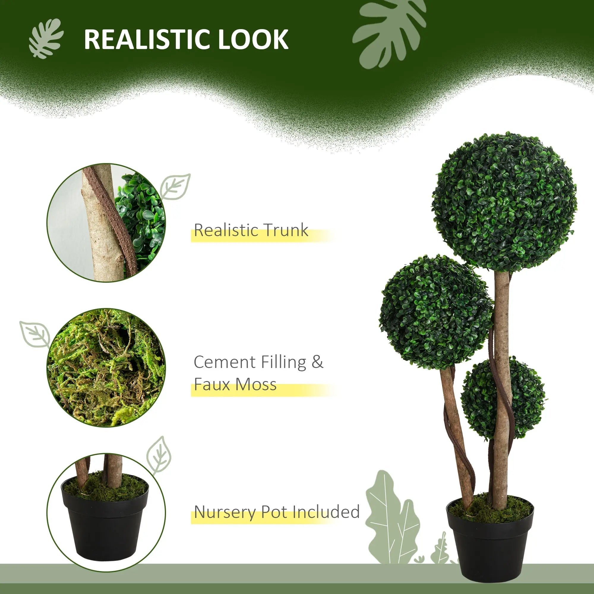 Decorative Artificial Tree Boxwood Ball Topiary Tree in Pot Fake Plant for Home Indoor Outdoor Decor, 90 cm, Dark Green Bargain Clearance Centre