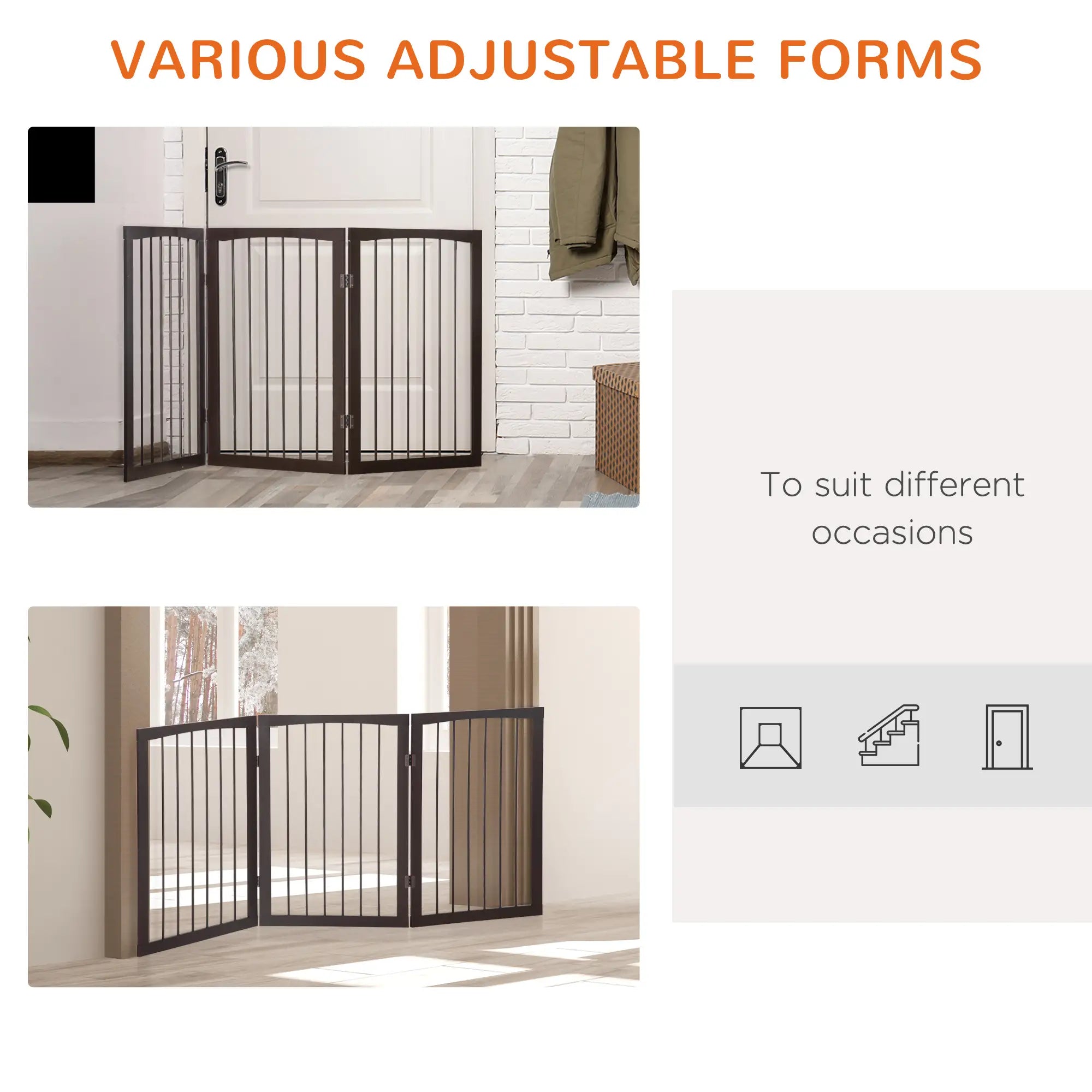 3 Panel Stair Gate Foldable Dog Door Gate Indoor Free Standing Safety Gate Pet Barrier 76cm Height