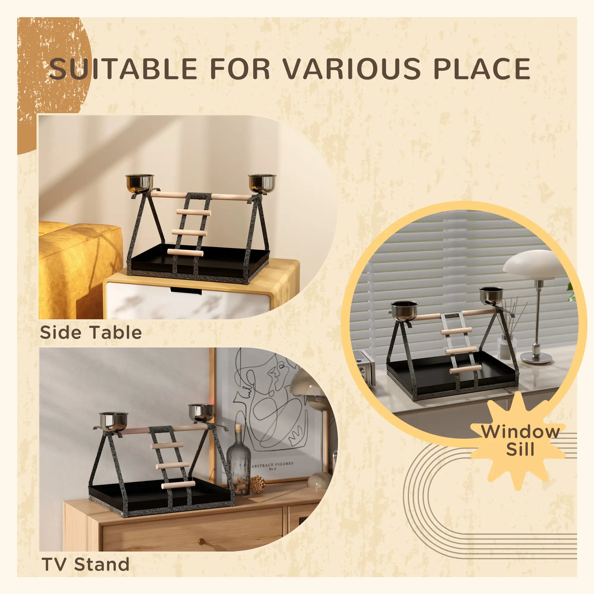 Parrot Stand Bird Stand w/Wood Perch Ladder Feeder Removable Tray