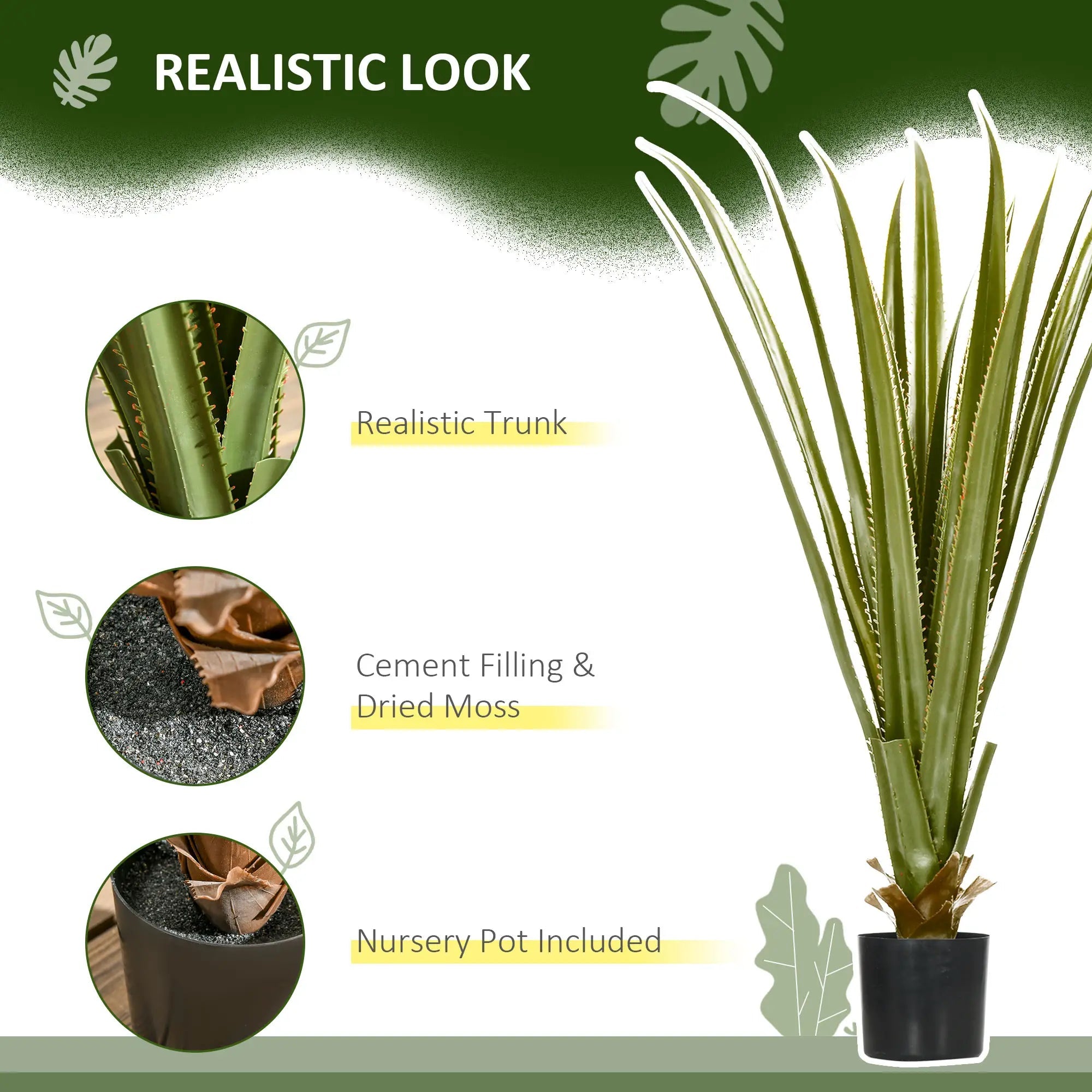 Artificial Plants Agave Succulent in Pot Desk Fake Plants for Home Indoor Outdoor Decor, 15x15x90cm, Green Bargain Clearance Centre