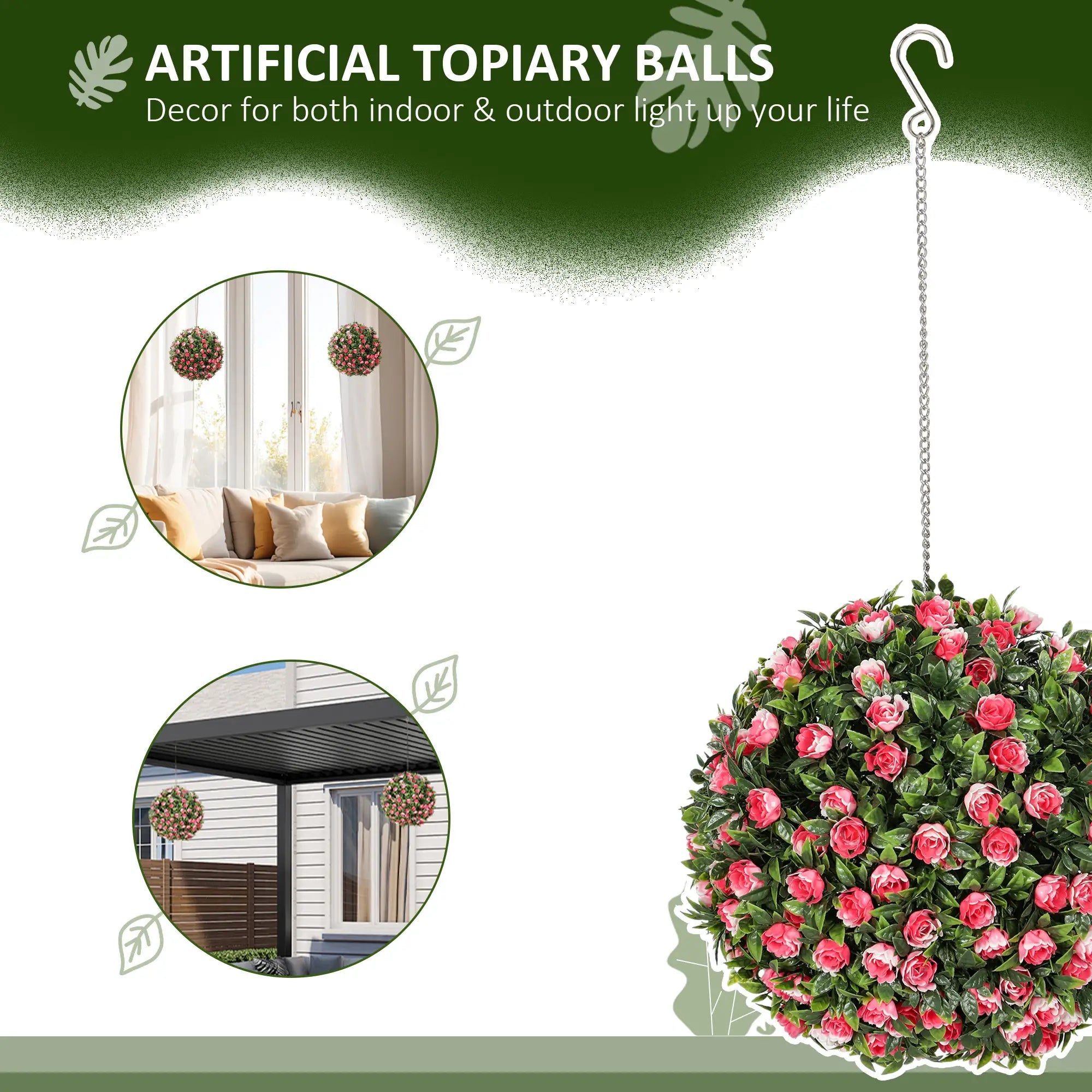 Set of 2 Decorative Artificial Plants, UV-protected Artificial Plant Topiary Rose Balls, Fake Plants for Home Indoor outdoor Decor, 28cm, Pink Bargain Clearance Centre