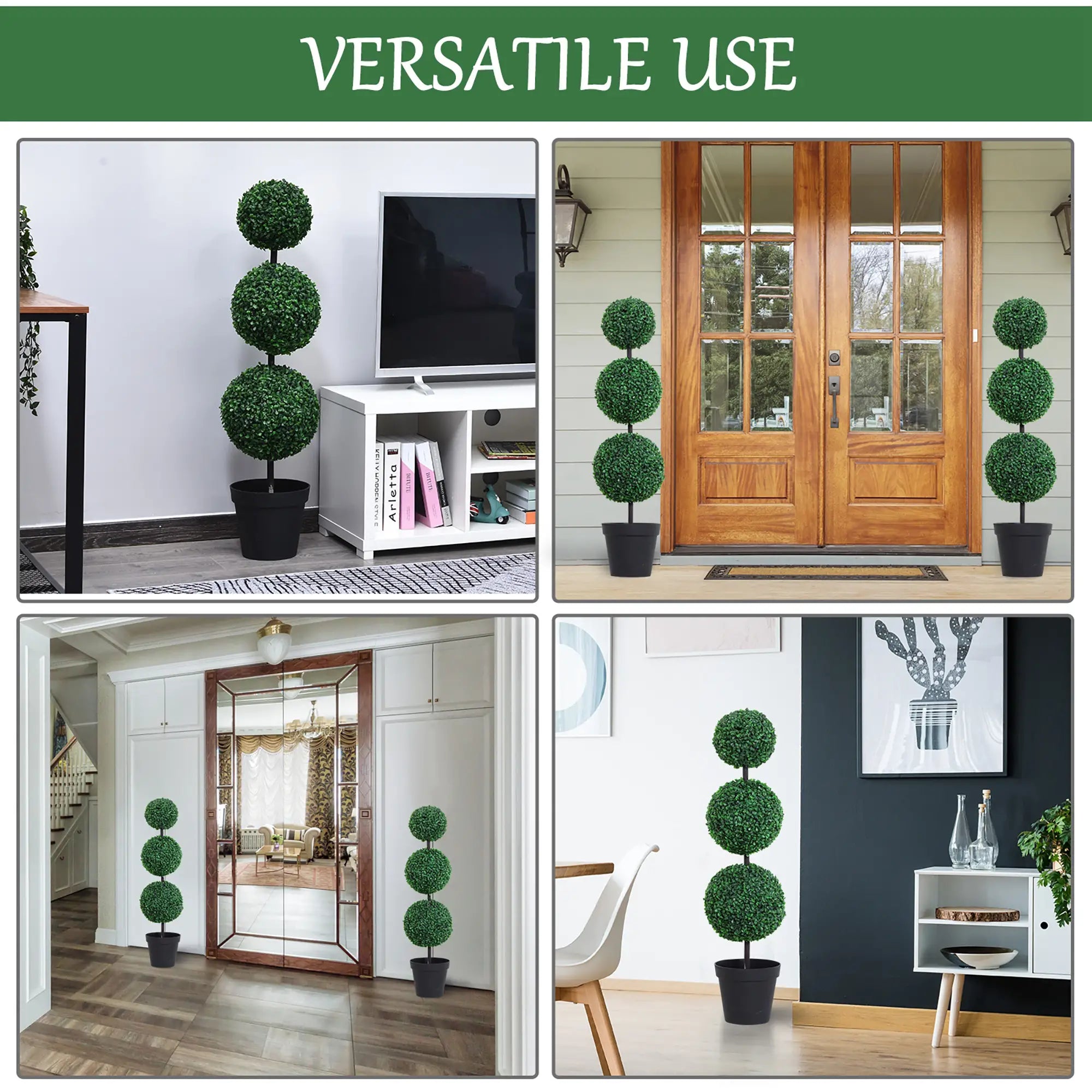 Set of 2 Artificial Boxwood Ball Topiary Trees Potted Decorative Plant Outdoor and Indoor Décor (112cm) Bargain Clearance Centre