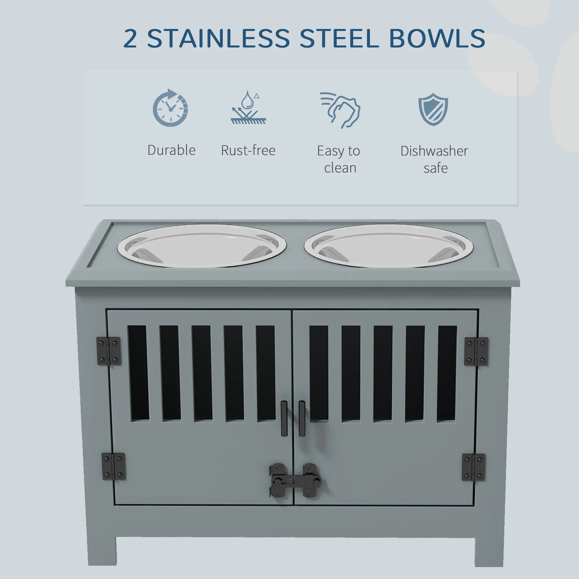 Raised Dog Bowls, Pet Feeding Station, with Storage, Food and Water Bowls, for Large Dogs - Grey