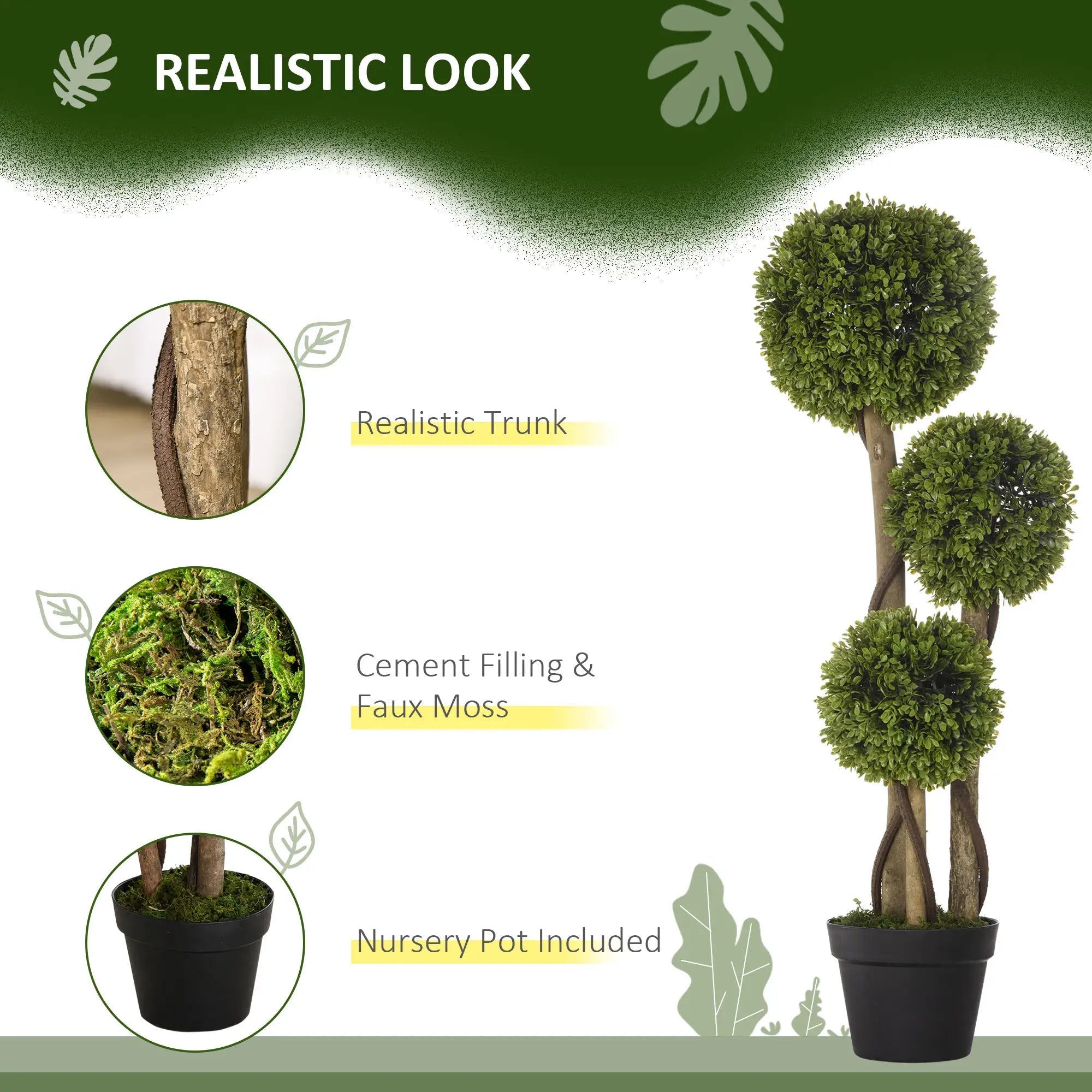 Decorative Artificial Trees Boxwood Ball Topiary Trees in Pot Fake Plants for Home Indoor Outdoor Decor, 90 cm Bargain Clearance Centre