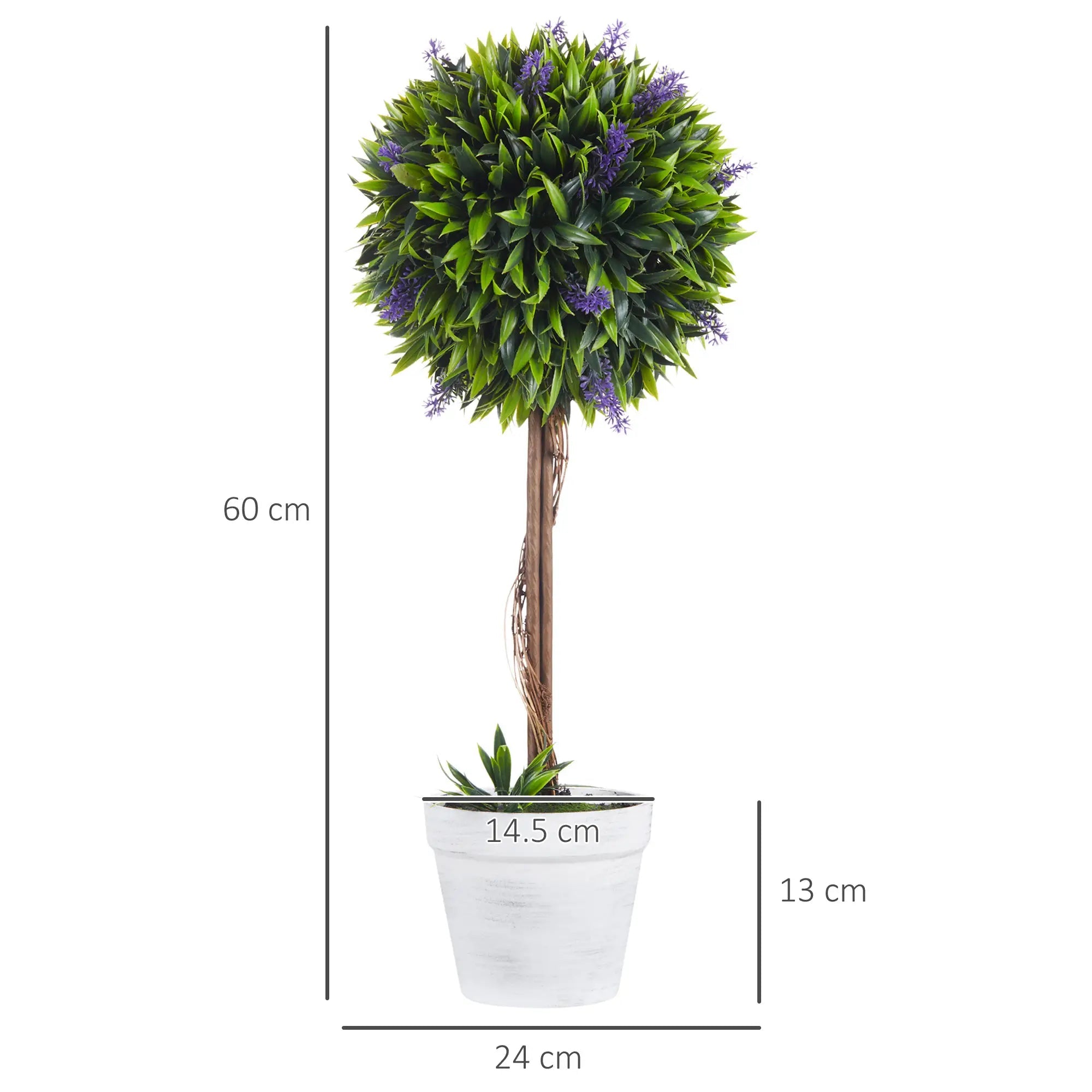 Set of 2 Decorative Artificial Plants Ball Trees with Lavender Flowers in Pot Fake Plants for Home Indoor Outdoor Decor, 60cm, Green Bargain Clearance Centre