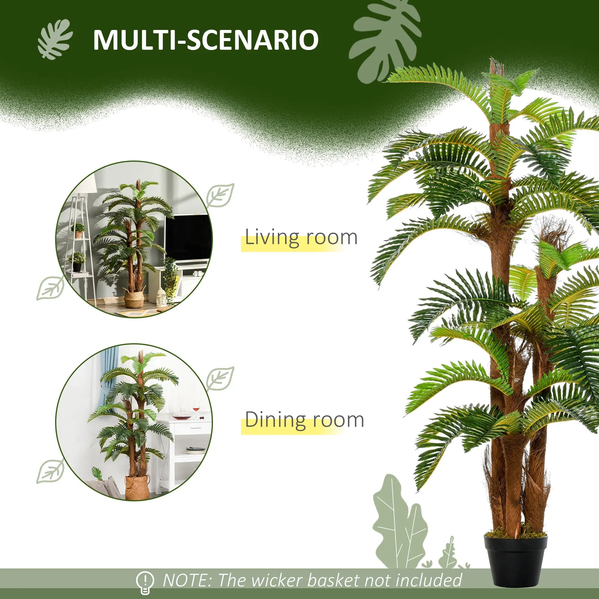 Artificial Plant Tropical Palm in Pot, Fake Plants for Home Indoor Outdoor Decor, 150cm, Green Bargain Clearance Centre