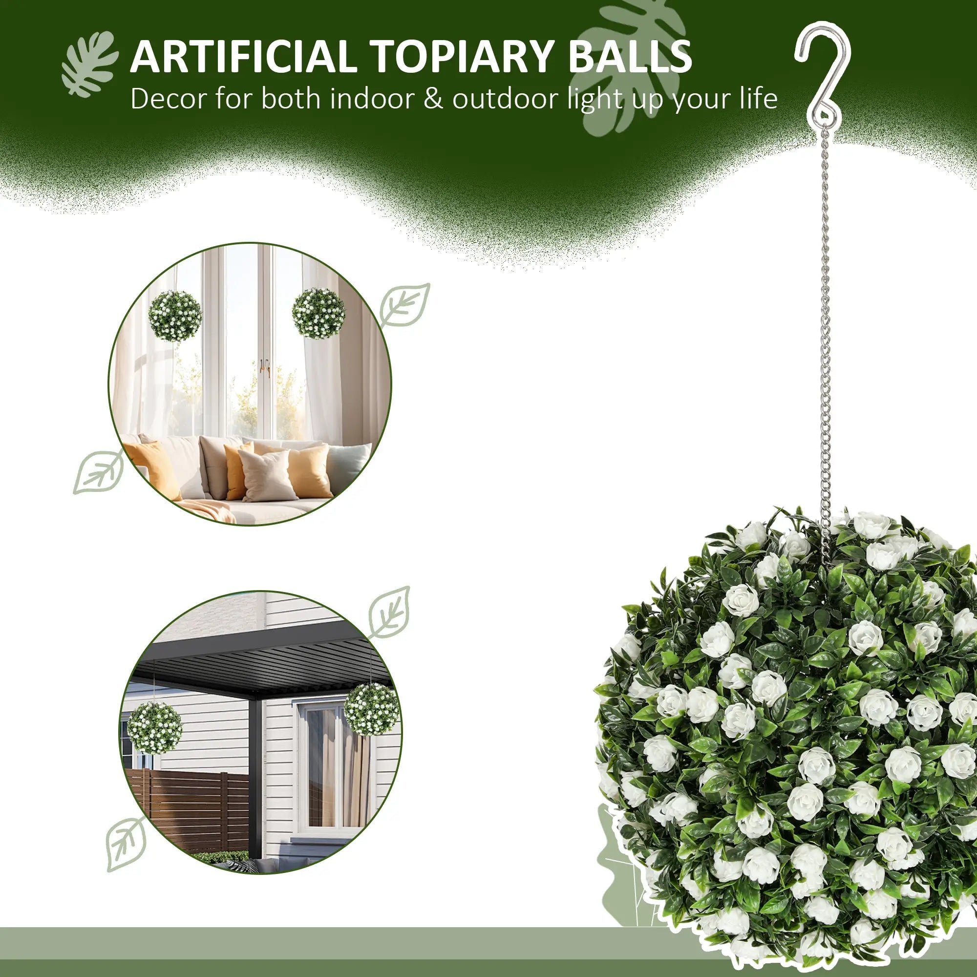 Set of 2 Decorative Artificial Plants, UV-protected Artificial Plant Topiary Rose Balls, Fake Plants for Home Indoor outdoor Decor, 28cm, White Bargain Clearance Centre