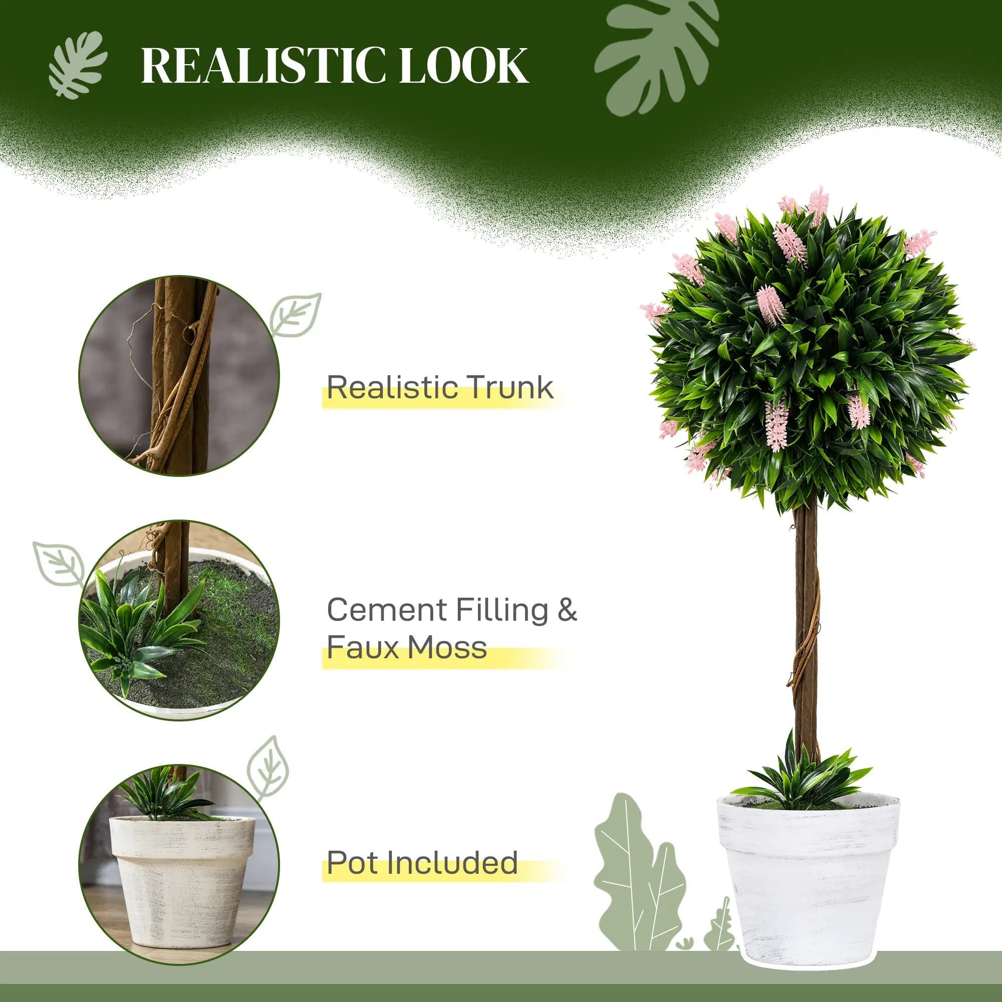 Set of 2 Decorative Artificial Plants Ball Trees with Flower for Home Indoor Outdoor Decor, 60cm ,Pink Bargain Clearance Centre