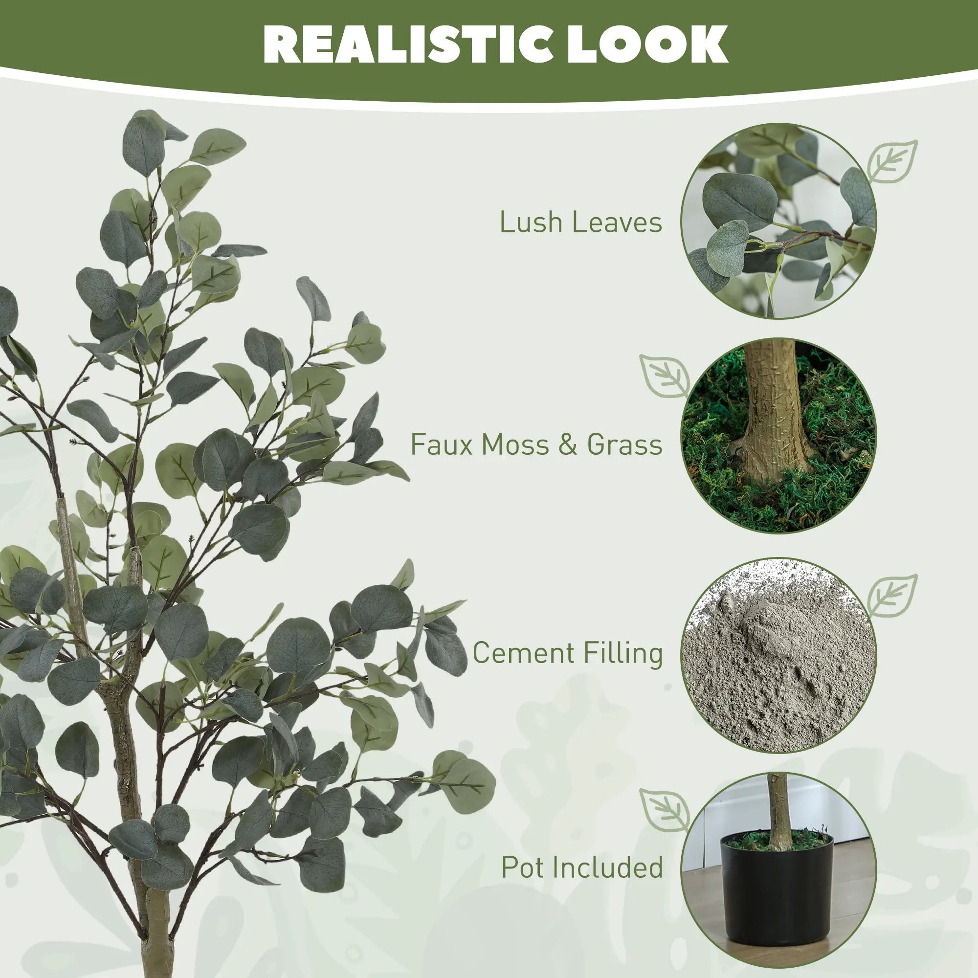 Set of 2 Decorative Artificial Tree, 4ft/ 120cm Silk Eucalyptus Trees with 230 Silver Dollar Leaves in Pot, Fake Plants for Home, Office, Living Room, Indoor Decor Bargain Clearance Centre
