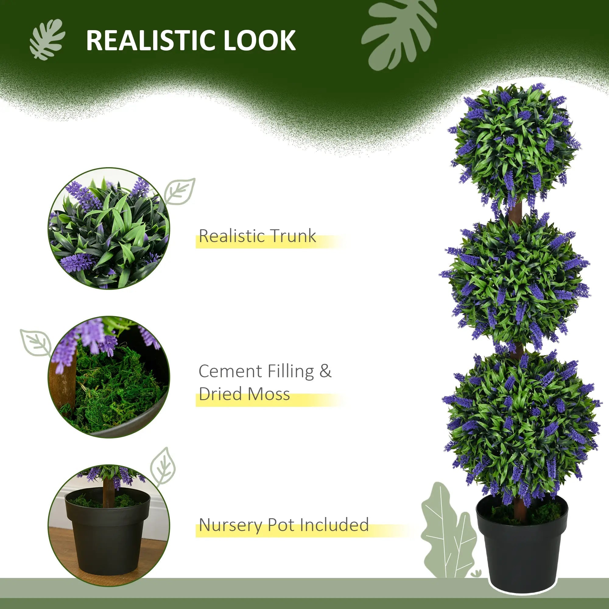 Set of 2 Artificial Plants, Lavender Flowers Ball Trees with Pot, for Home Indoor Outdoor Decor, 110cm Bargain Clearance Centre
