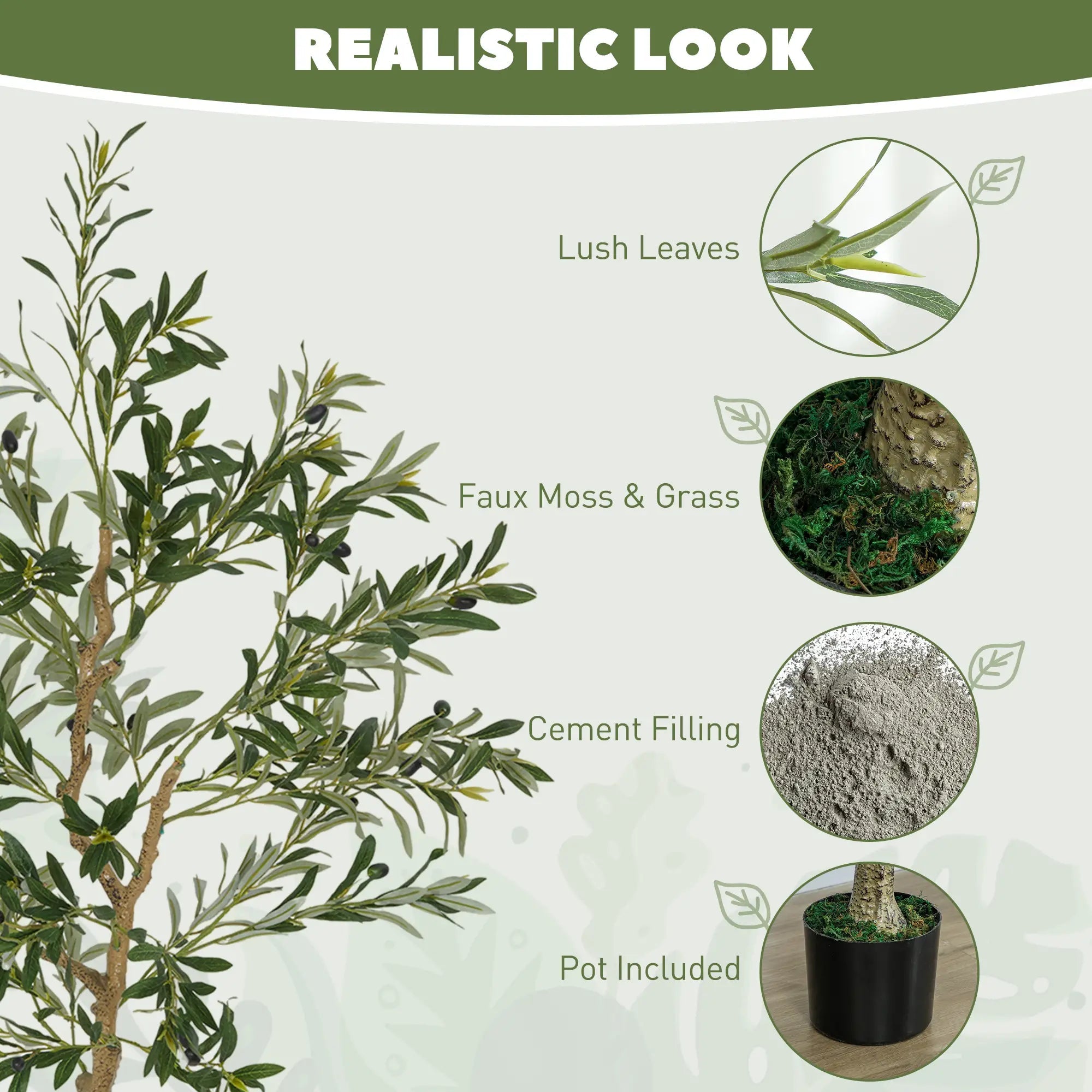 5ft/ 150cm Decorative Artificial Plant, Silk Olive Tree with 720 Leaves and 32 Olive Fruits in Pot, Fake Plant for Home, Office, Living Room, Indoor Decor Bargain Clearance Centre