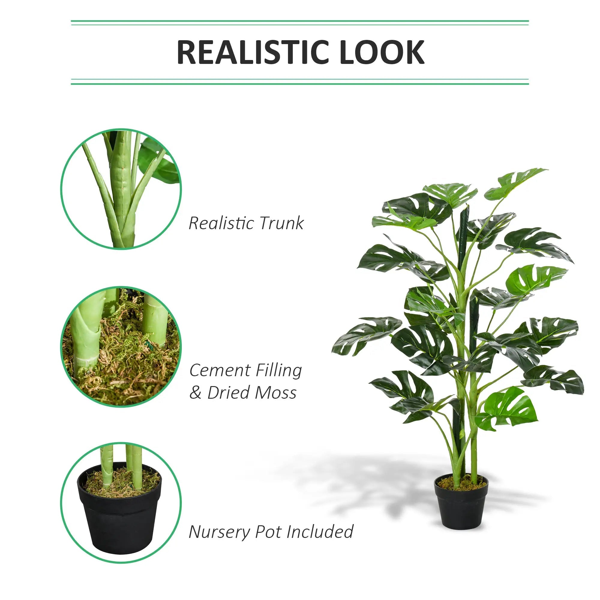100cm/3.3FT Artificial Monstera Tree Decorative Cheese Plant 21 Leaves with Nursery Pot, Fake Tropical Palm Tree for Indoor Outdoor Décor Bargain Clearance Centre