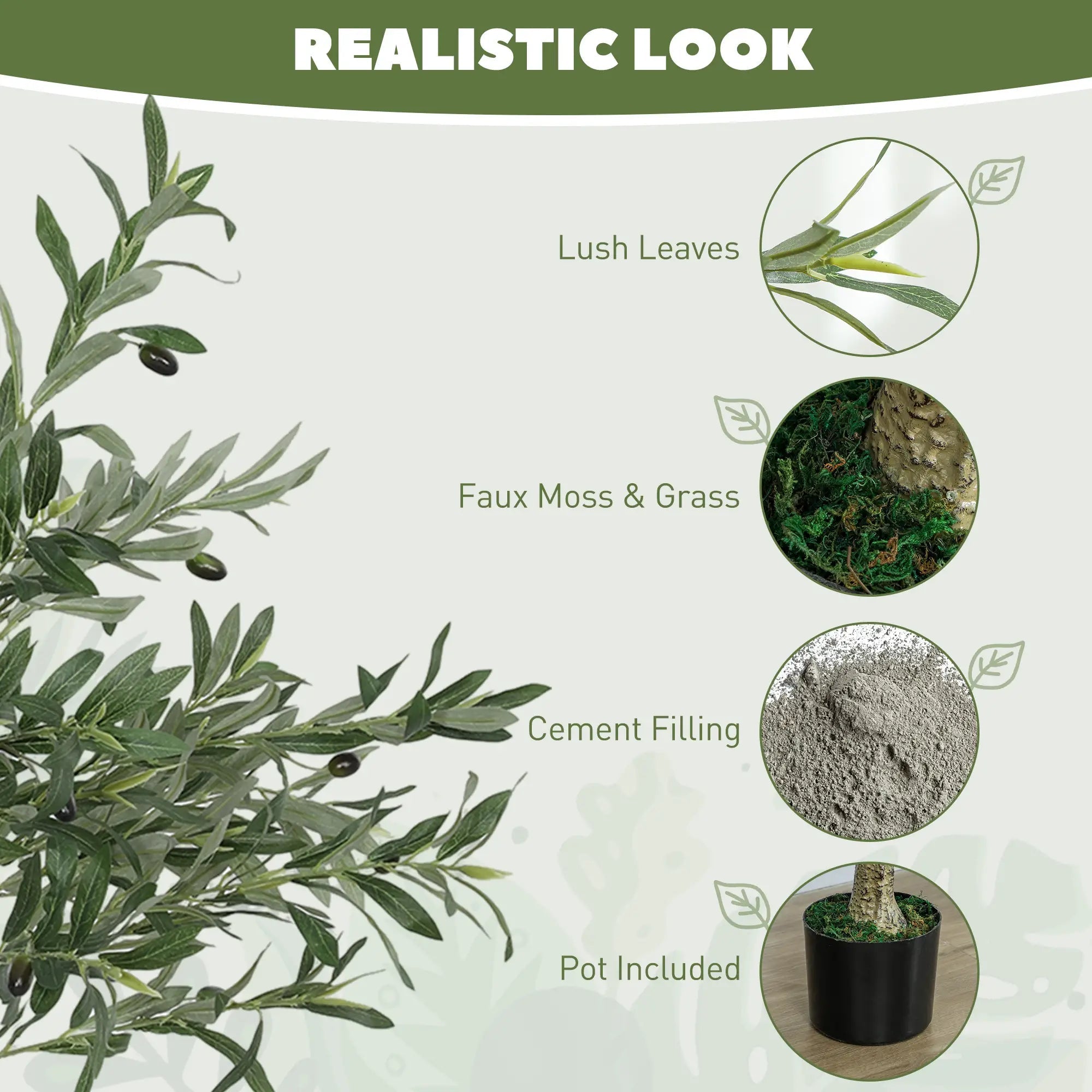 4ft/ 120cm Decorative Artificial Plant, Silk Olive Tree with 450 Leaves and 20 Olive Fruits in Pot, Fake Plant for Home, Office, Living Room, Indoor Decor Bargain Clearance Centre