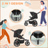 Foldable Three-Wheeler Baby Stroller w/ Canopy, Storage Basket - Black