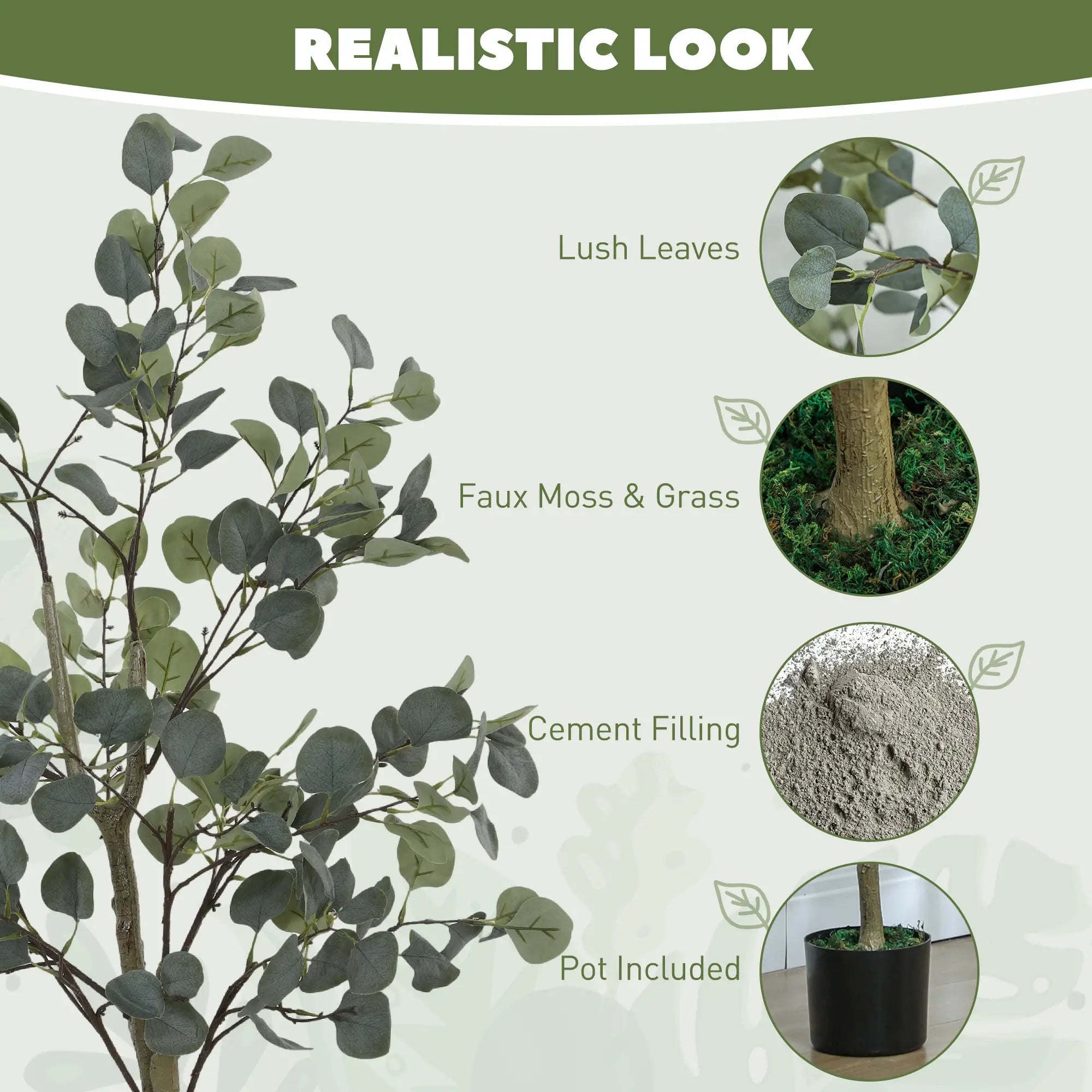 Decorative Artificial Tree, 5ft/ 150cm Silk Eucalyptus Tree with 230 Silver Dollar Leaves in Pot, Fake Plant for Home, Office, Living Room, Indoor Decor Bargain Clearance Centre