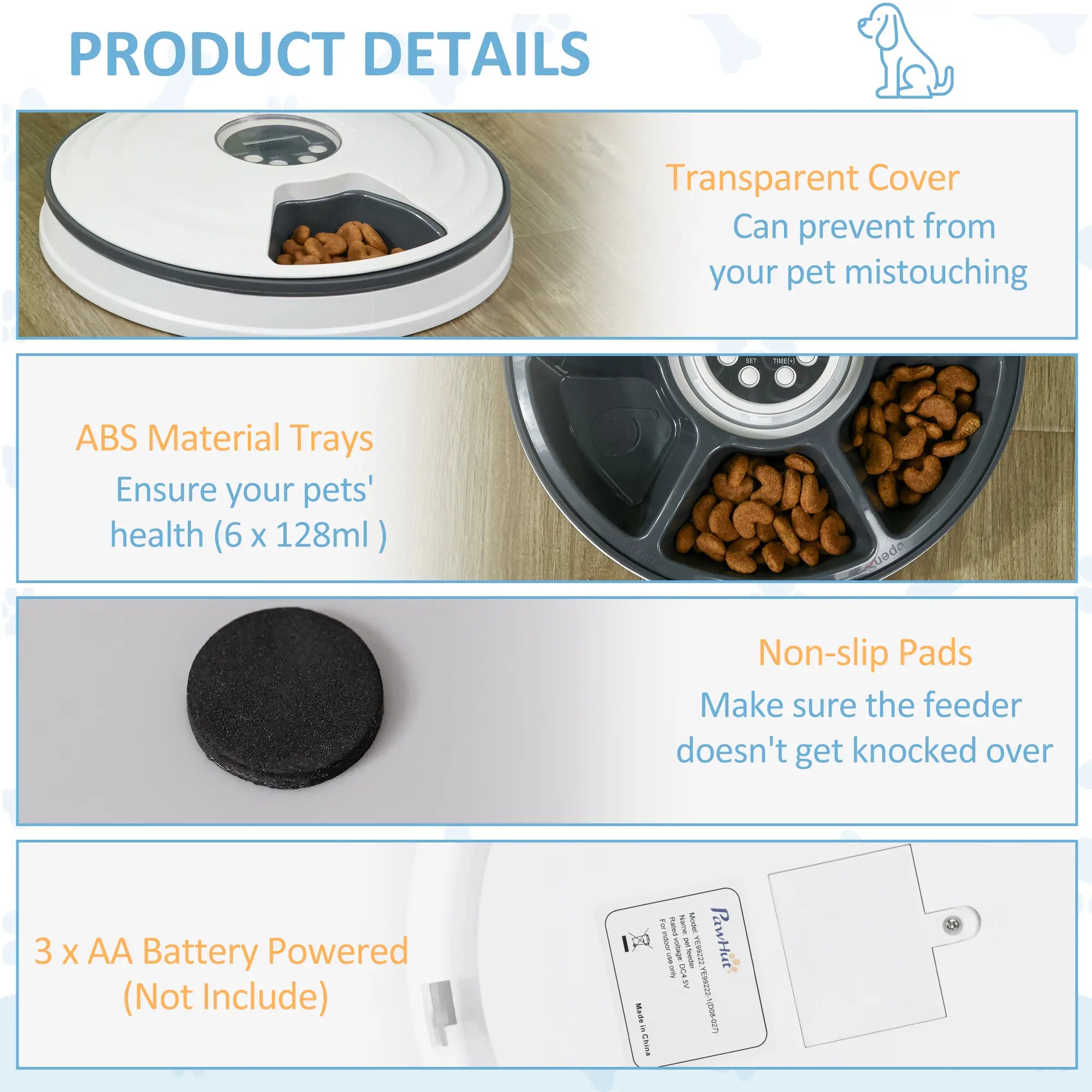 Automatic Pet Dog Cat Feeder w/ Digital Timer Six-Meal Food Dispenser