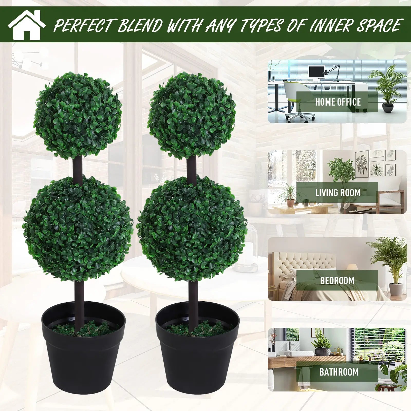 Set of 2 Artificial Boxwood Ball Topiary Trees Potted Decorative Plant Outdoor and Indoor Décor (67cm) Bargain Clearance Centre